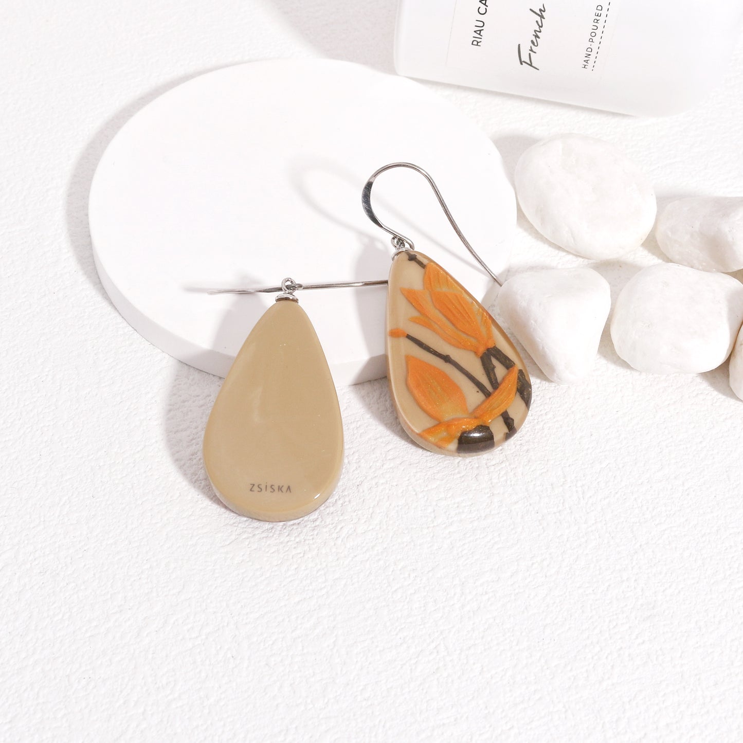 Magnolia Orange Floral Dangle Earrings