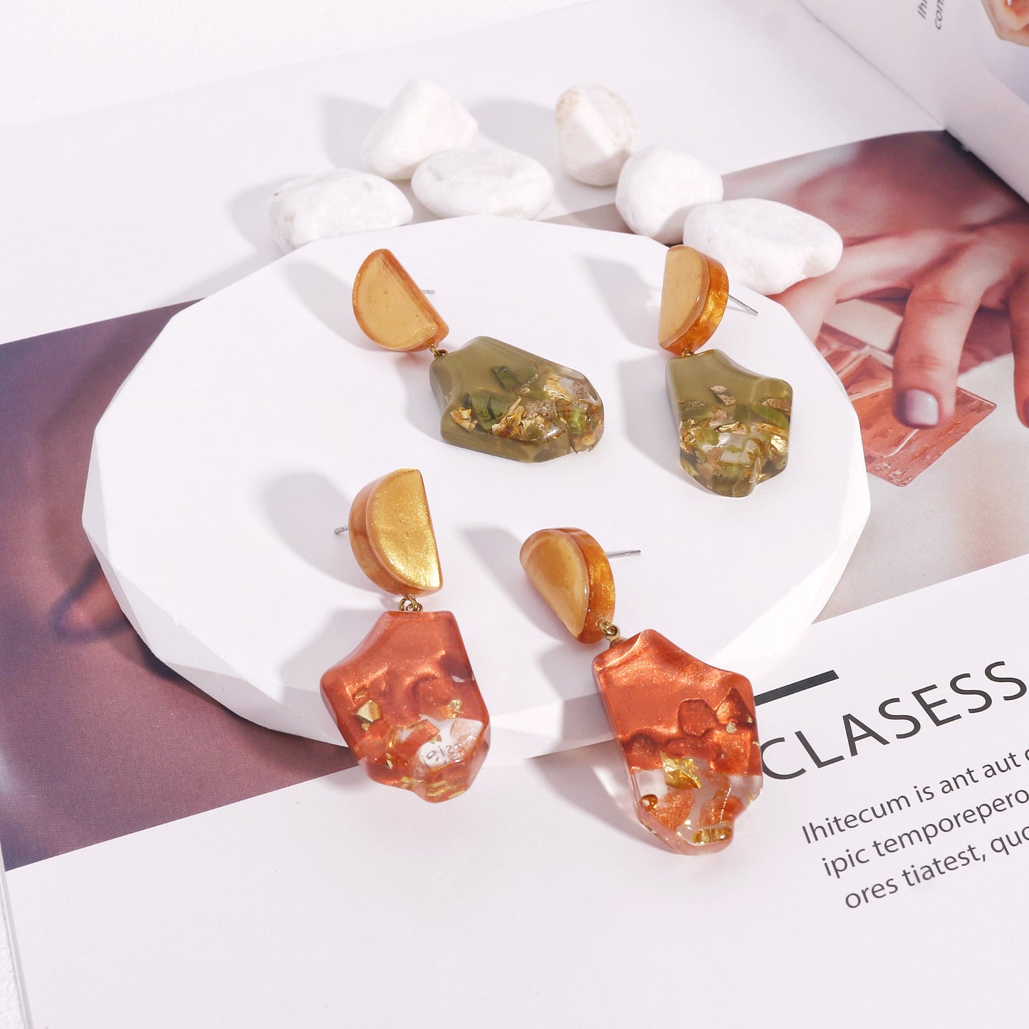 ANAIS Resin and Gold Foil Drop Earrings