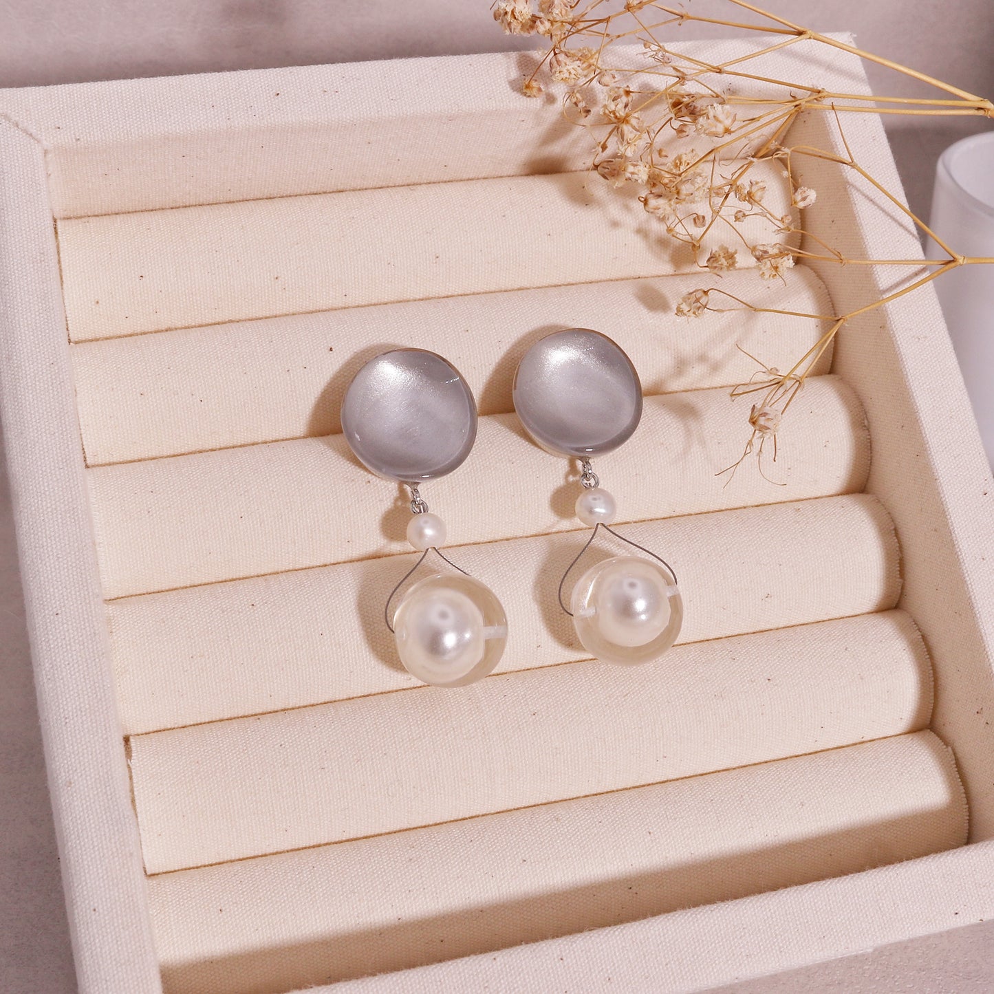 Precious- Amor Silver Resin and Pearl Drop Earrings