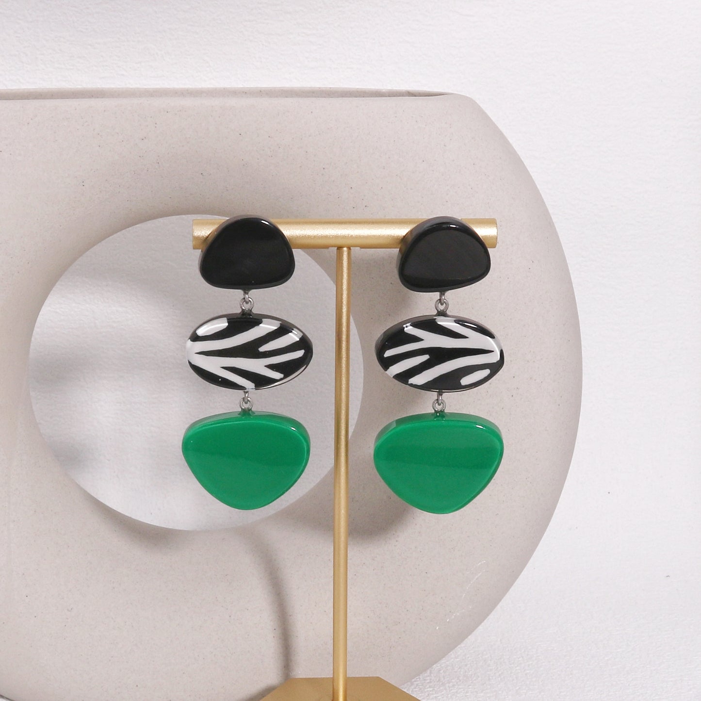 ZSISKA -Nali Zebra Striped Jade Green Drop Earrings