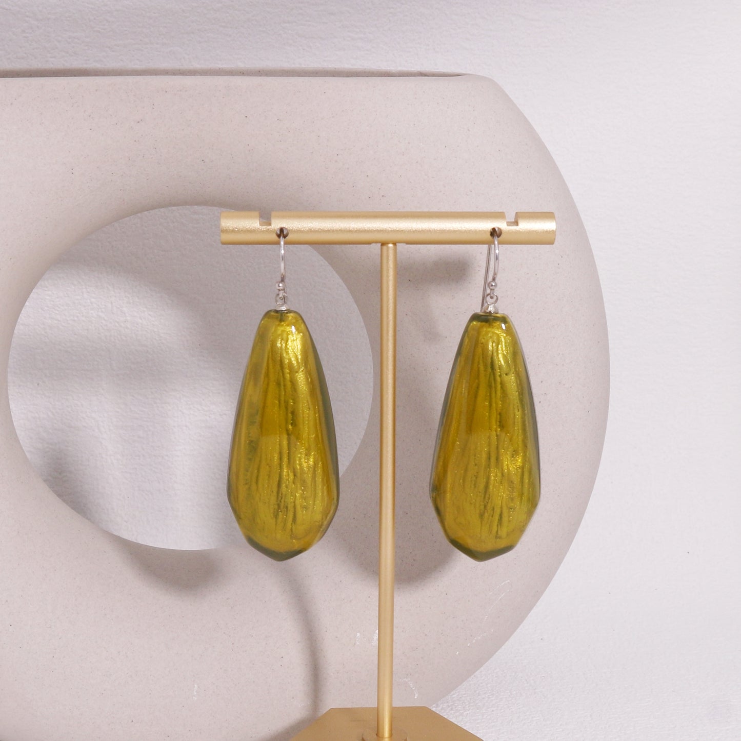 Empress Statement Olive Green Resin Drop Earrings