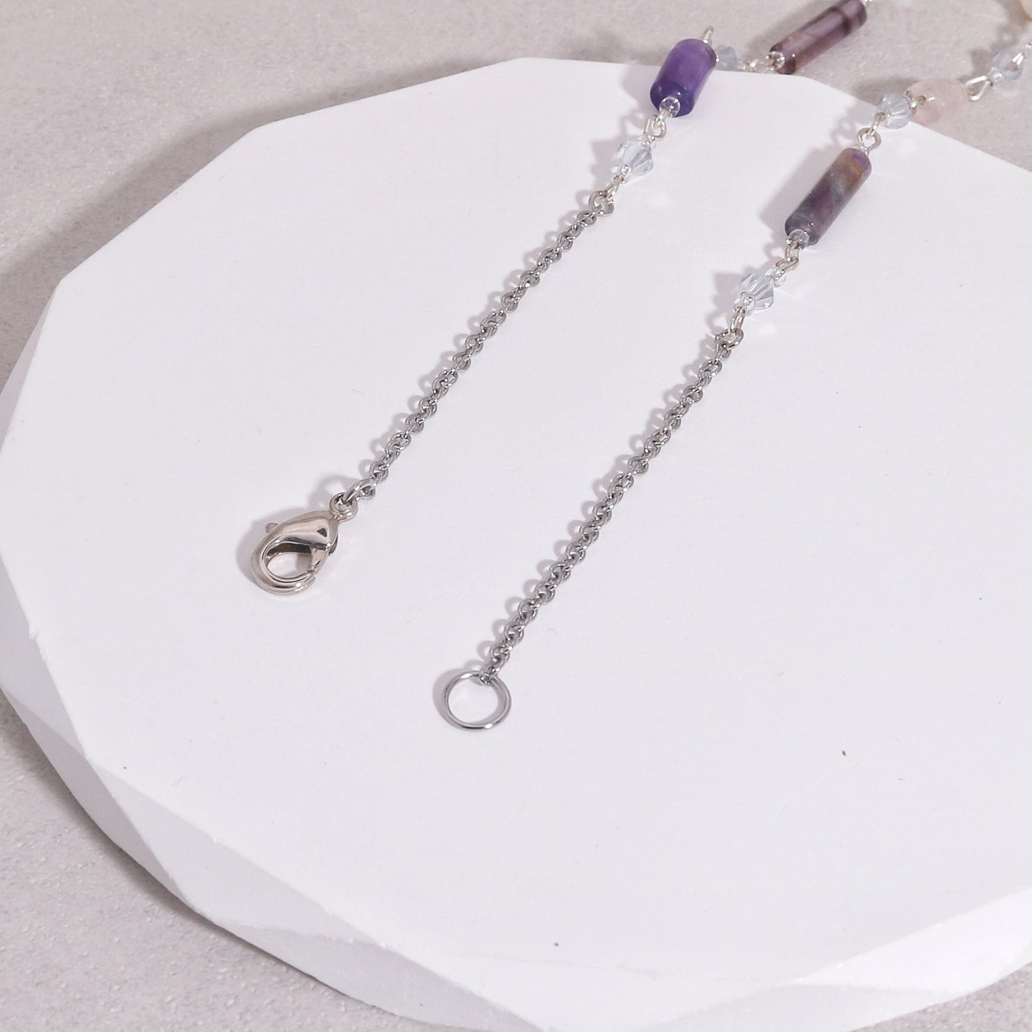 Bridgette Amethyst and Pearl Handwired Long Necklace