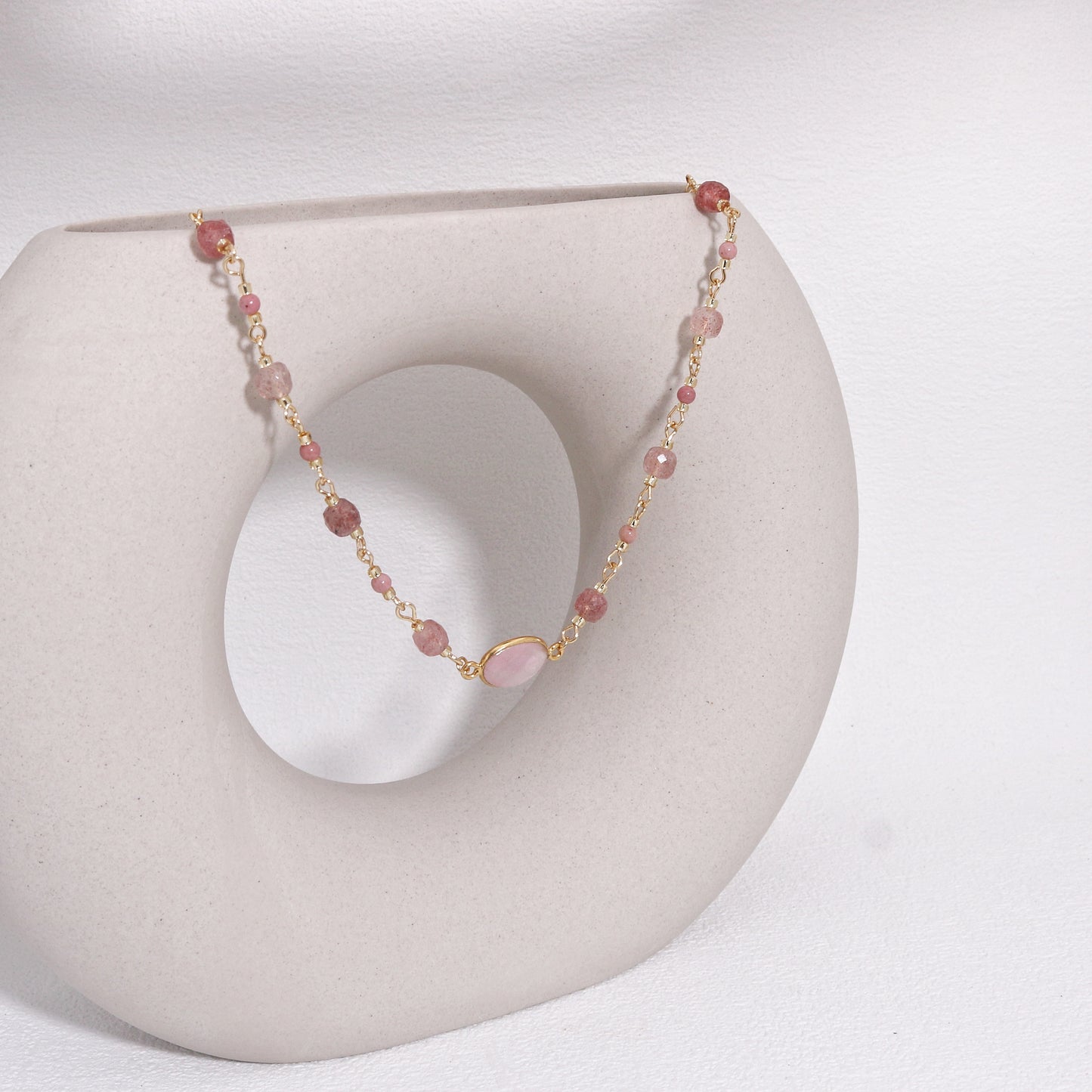 Kelsey Natural Strawberry and Rose Quartz Necklace
