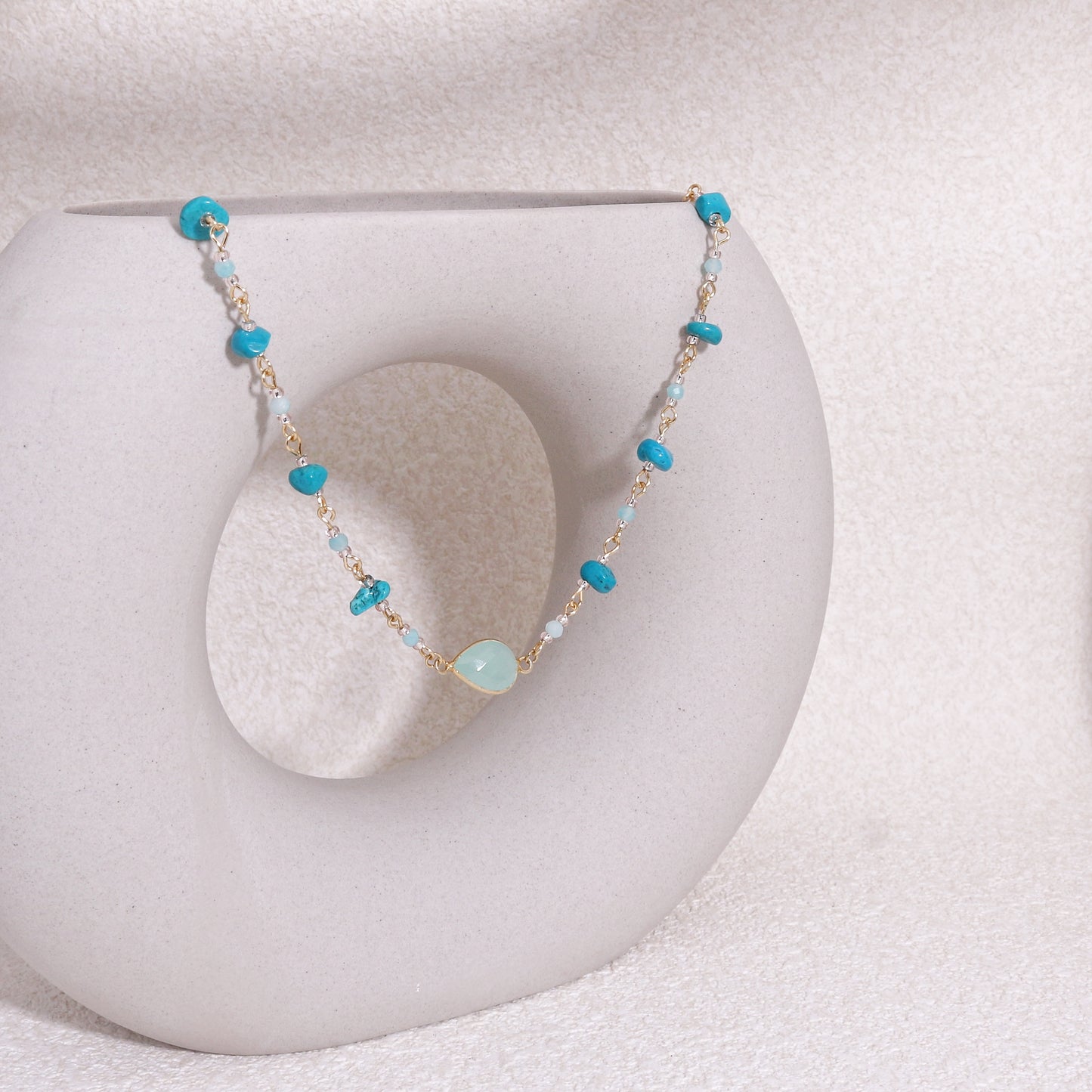 Kaitlyn Natural Turquoise and Aquamarine Handmade Necklace