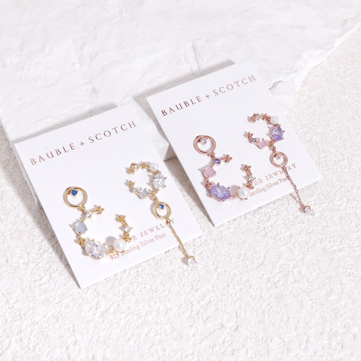 Geraldine Asymmetrical Crystal Crescent Drop Earrings