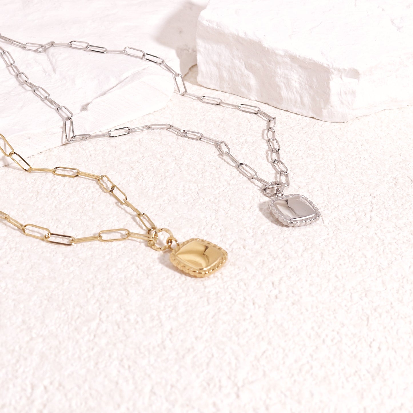 Quincy Minimalist Puffy Vintage Square Necklace
