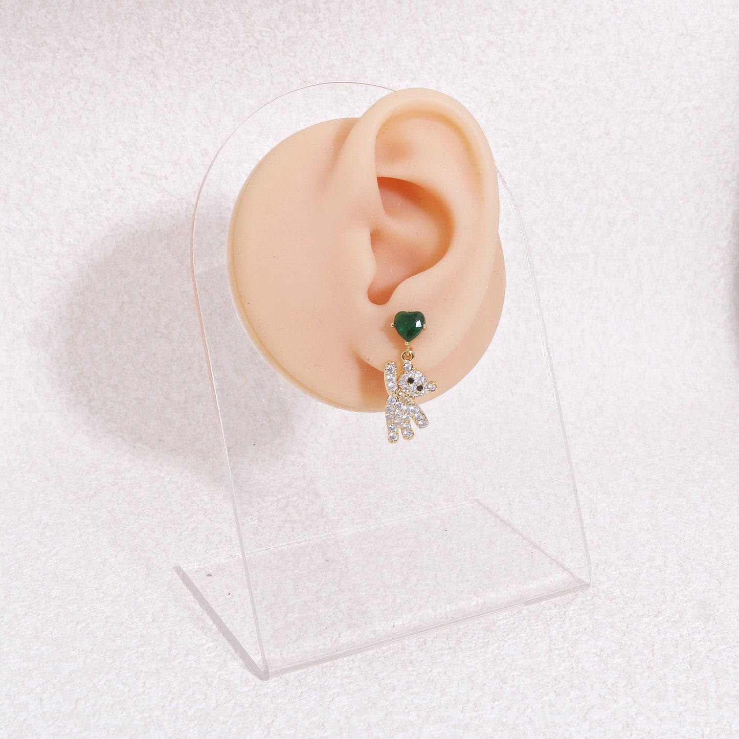 Madeleign CZ Crystal Teddy Bear Drop Dangle Earrings