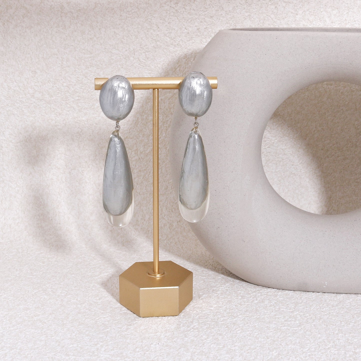 LUXUS Silver Glass Glamour Drop Earrings