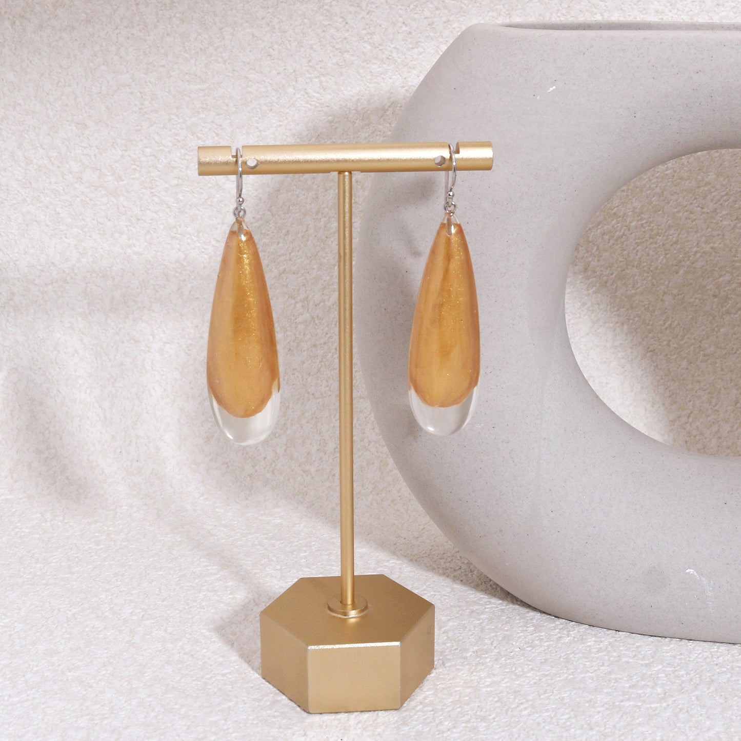 LUXUS Large Gold Glass Drop Earrings