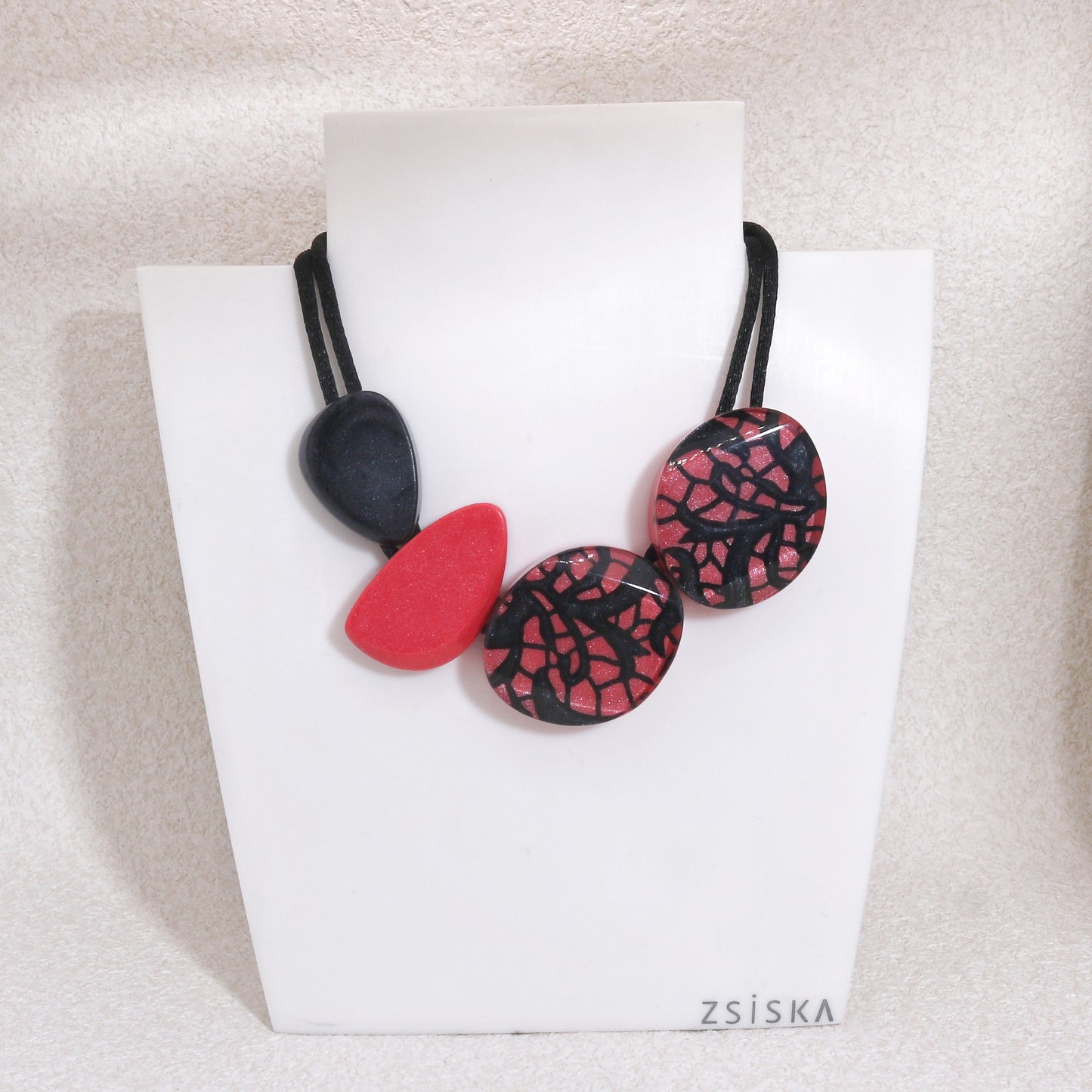 PEACE Art Deco Fashion Necklace in Red