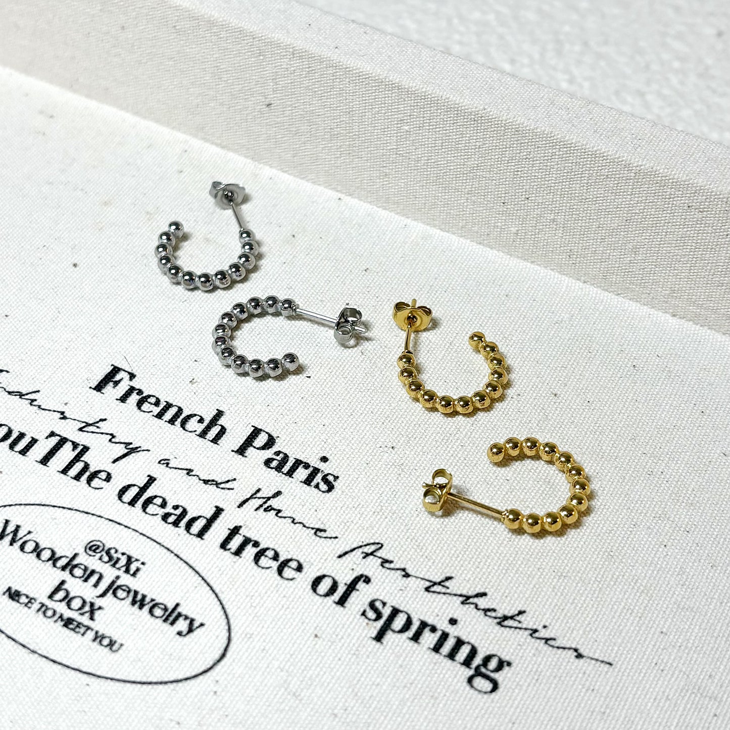 Amore Mini Steel Beaded Huggy Earrings