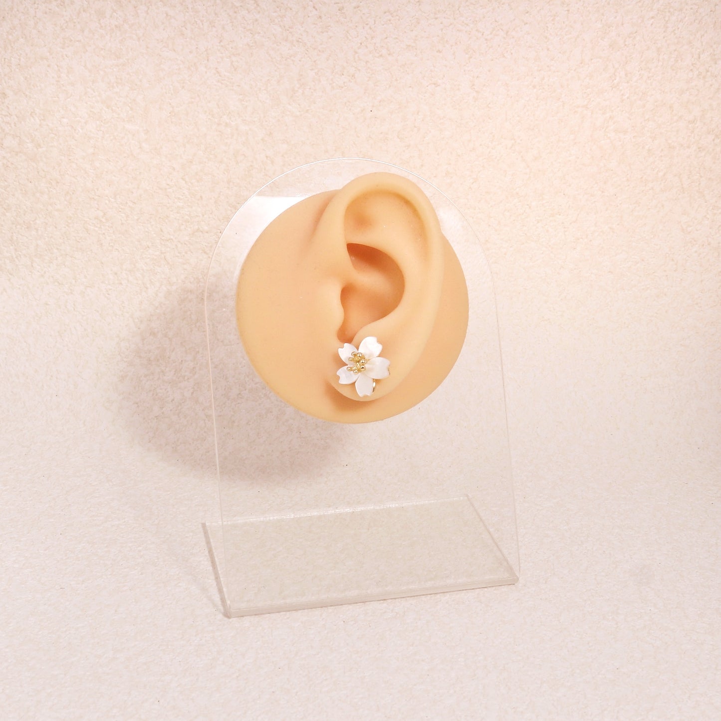 Isabelle Pearlescent White Floral Steel Stud Earrings