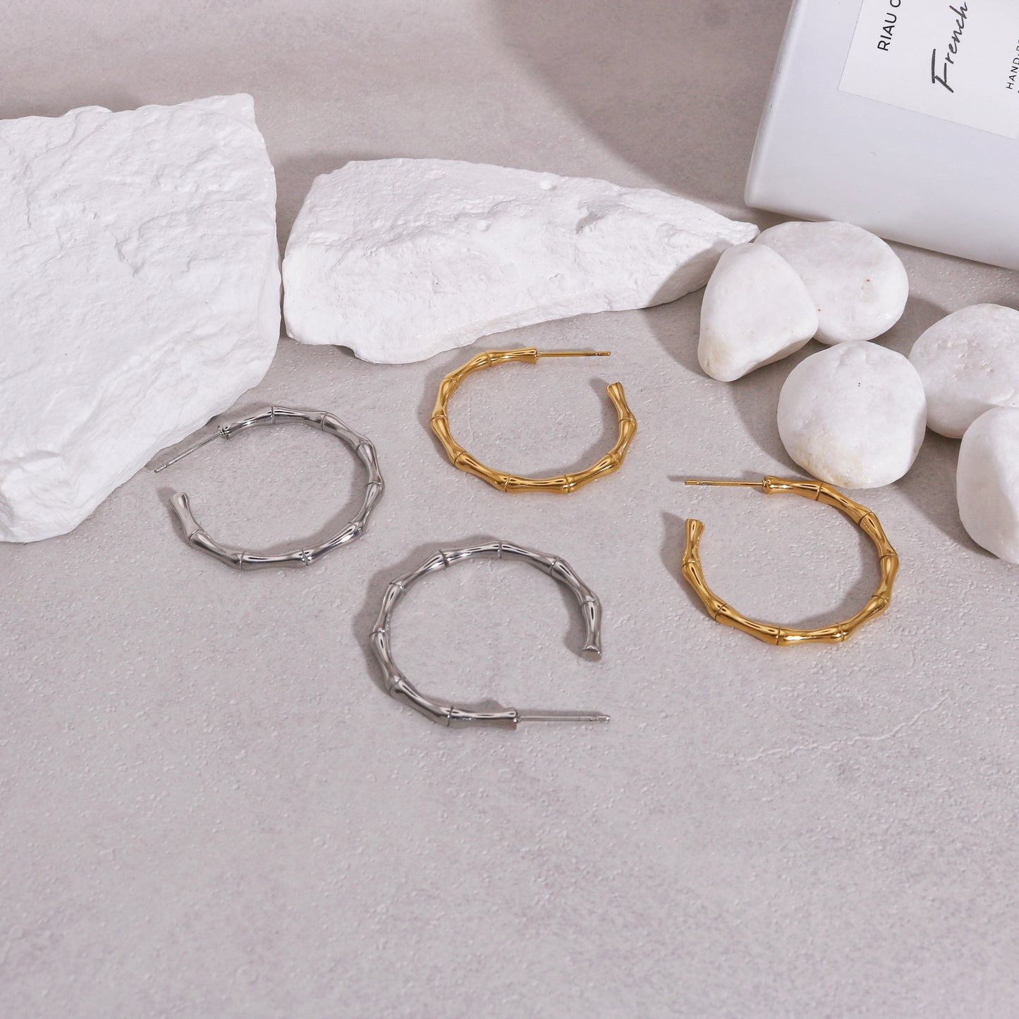 Arden Minimalist Steel Bamboo Hoop Earrings