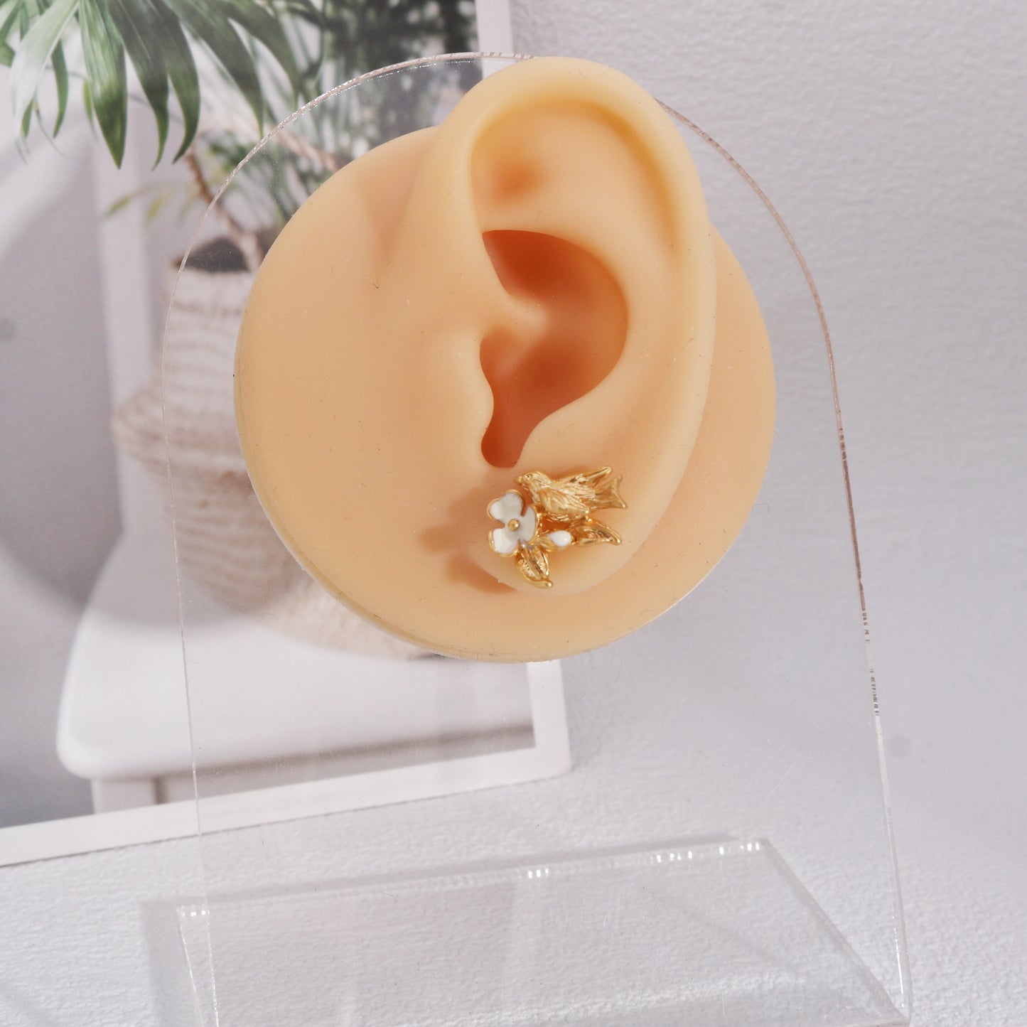 Olivia Minimalist Floral Bird Stud Earrings