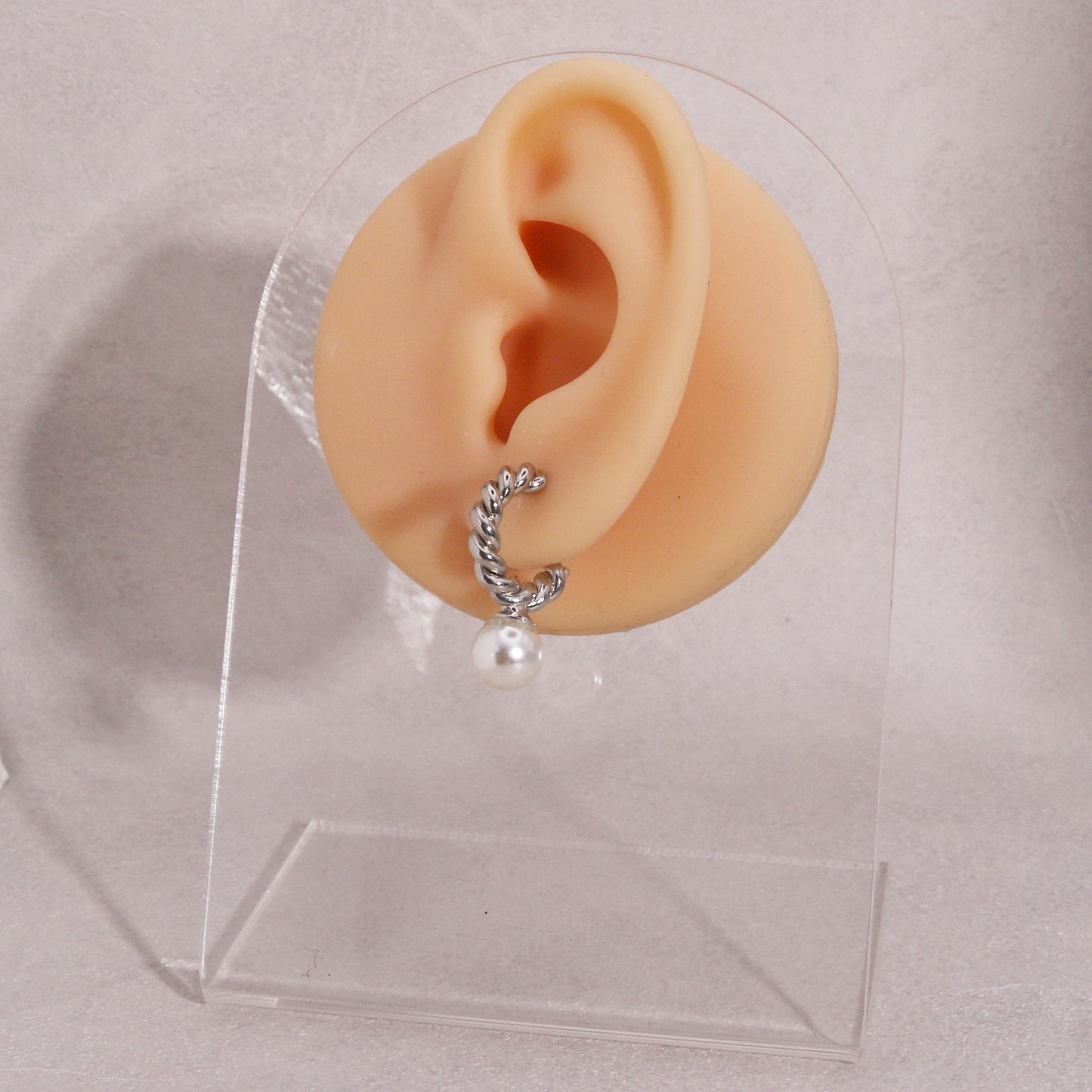 Erin Twisted Hoop and Pearl Drop Minimalist Earrings