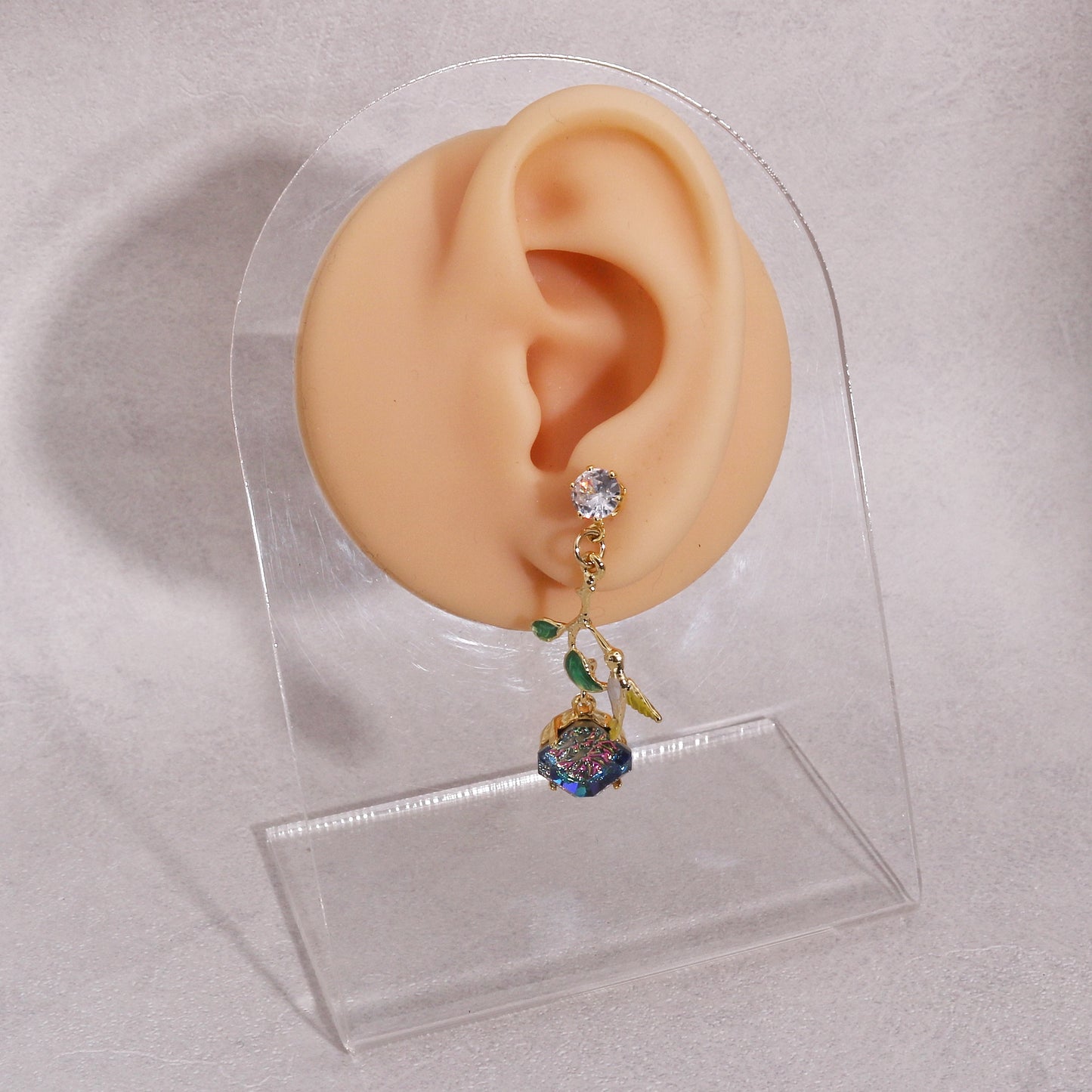 Andrea Hummingbird on Large Crystal Drop Earrings