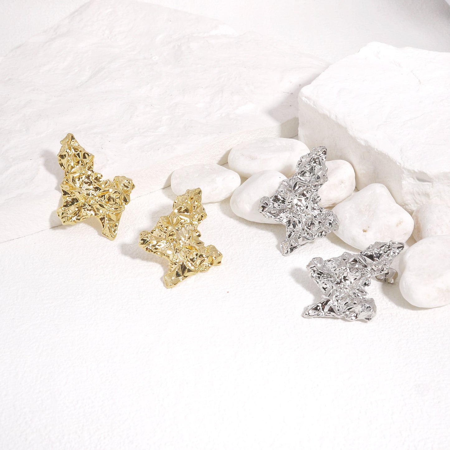 Jazreel Crushed Foil 70's Stud Dangle Earrings