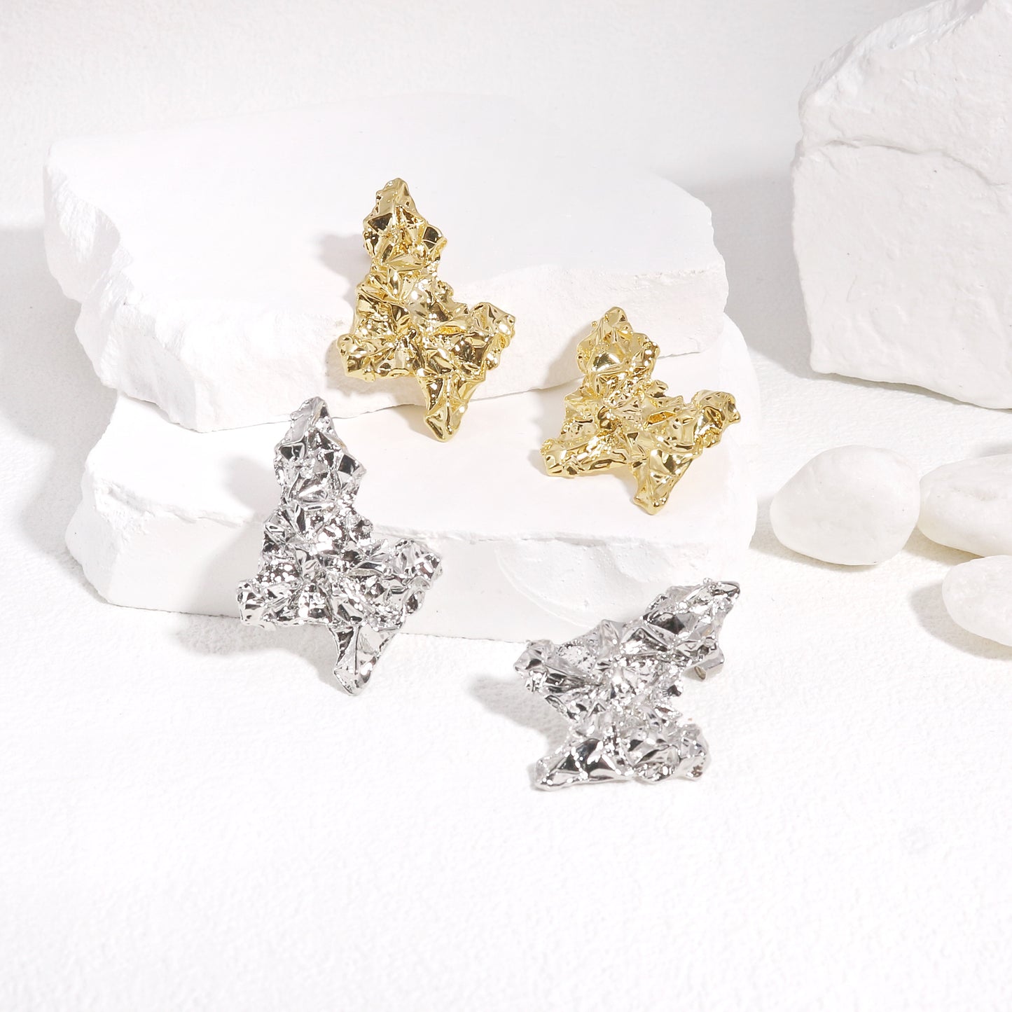 Jazreel Crushed Foil 70's Stud Dangle Earrings