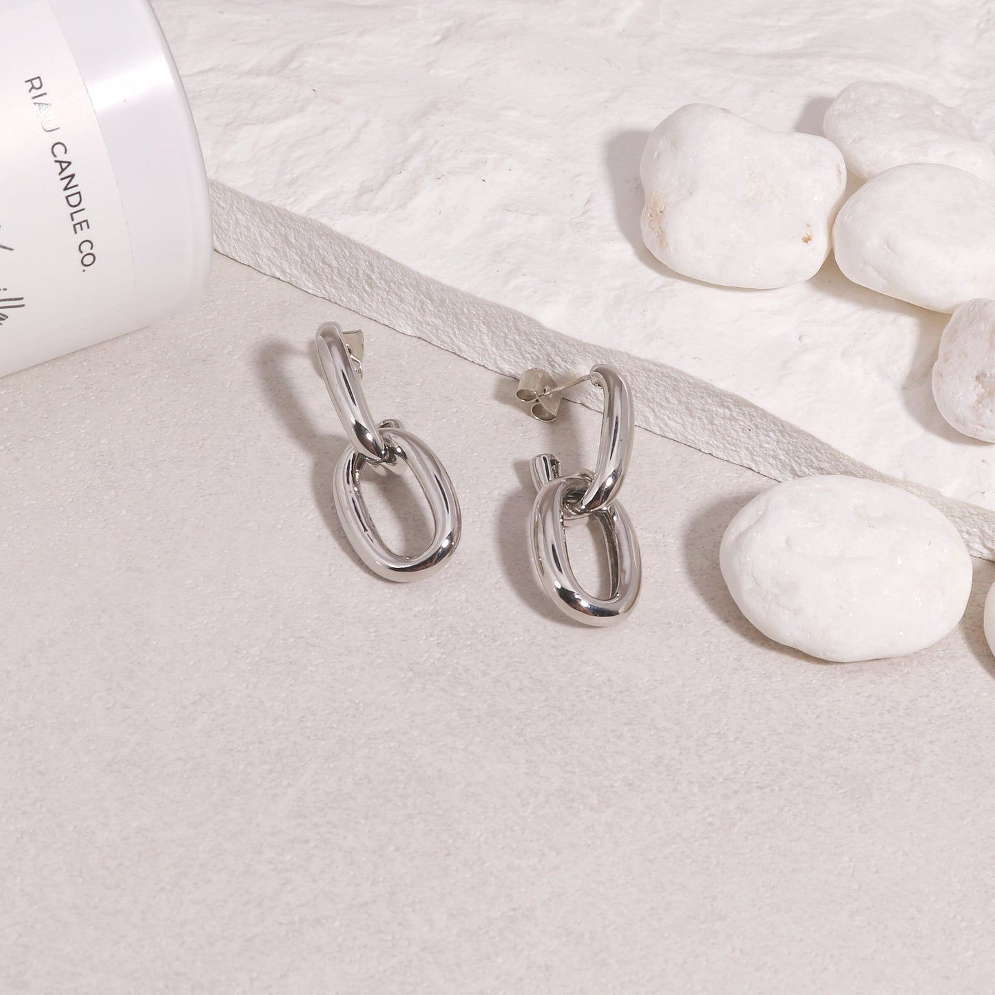 Rhiannon Oval High Polish Link Drop Earrings