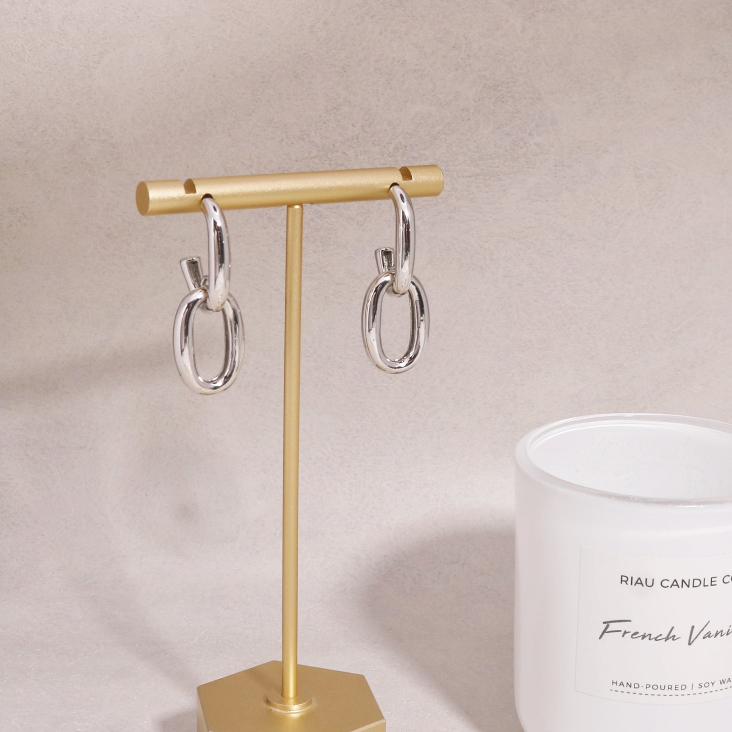 Rhiannon Oval High Polish Link Drop Earrings