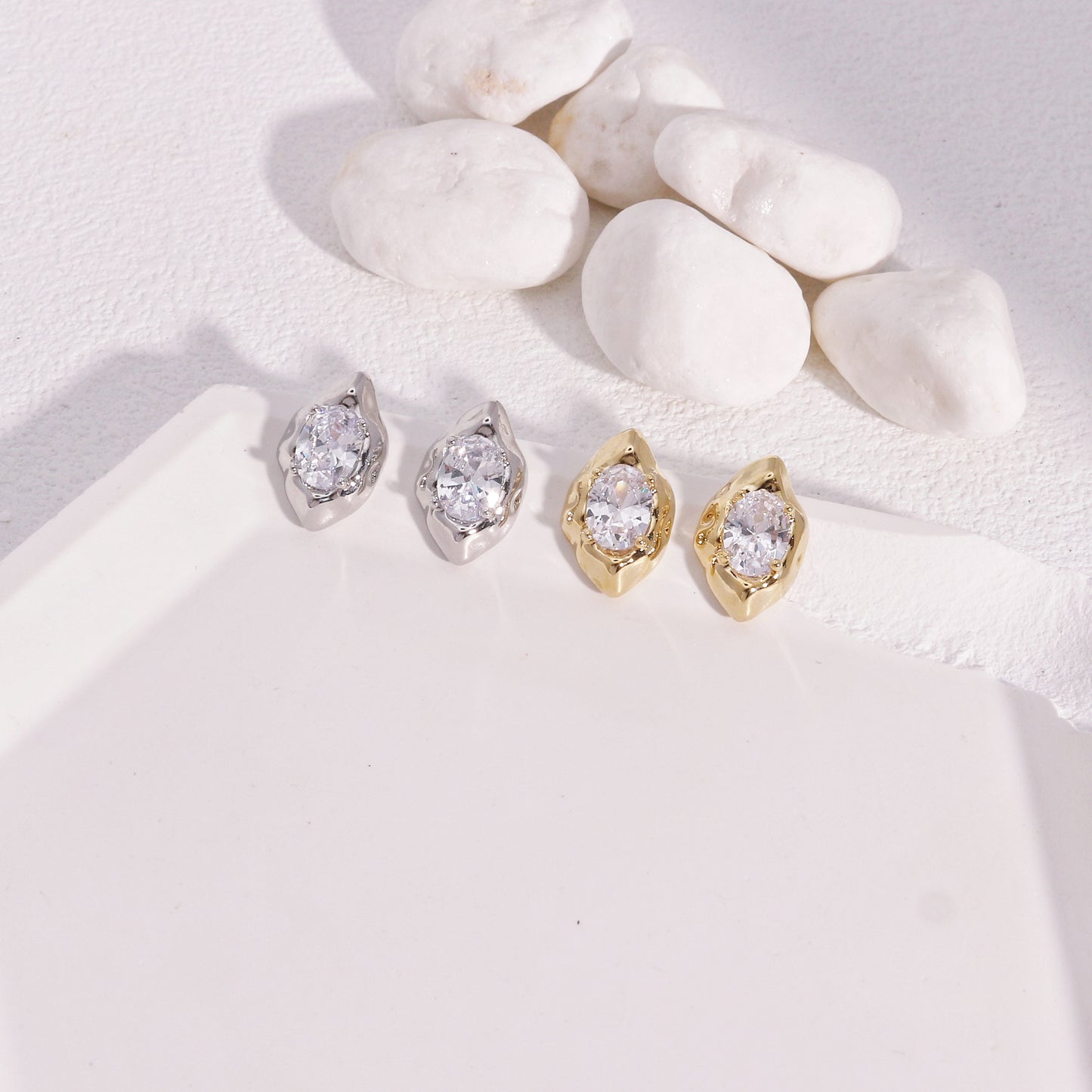 Kimber Minimalist CZ Marquis Metal Stud Earrings