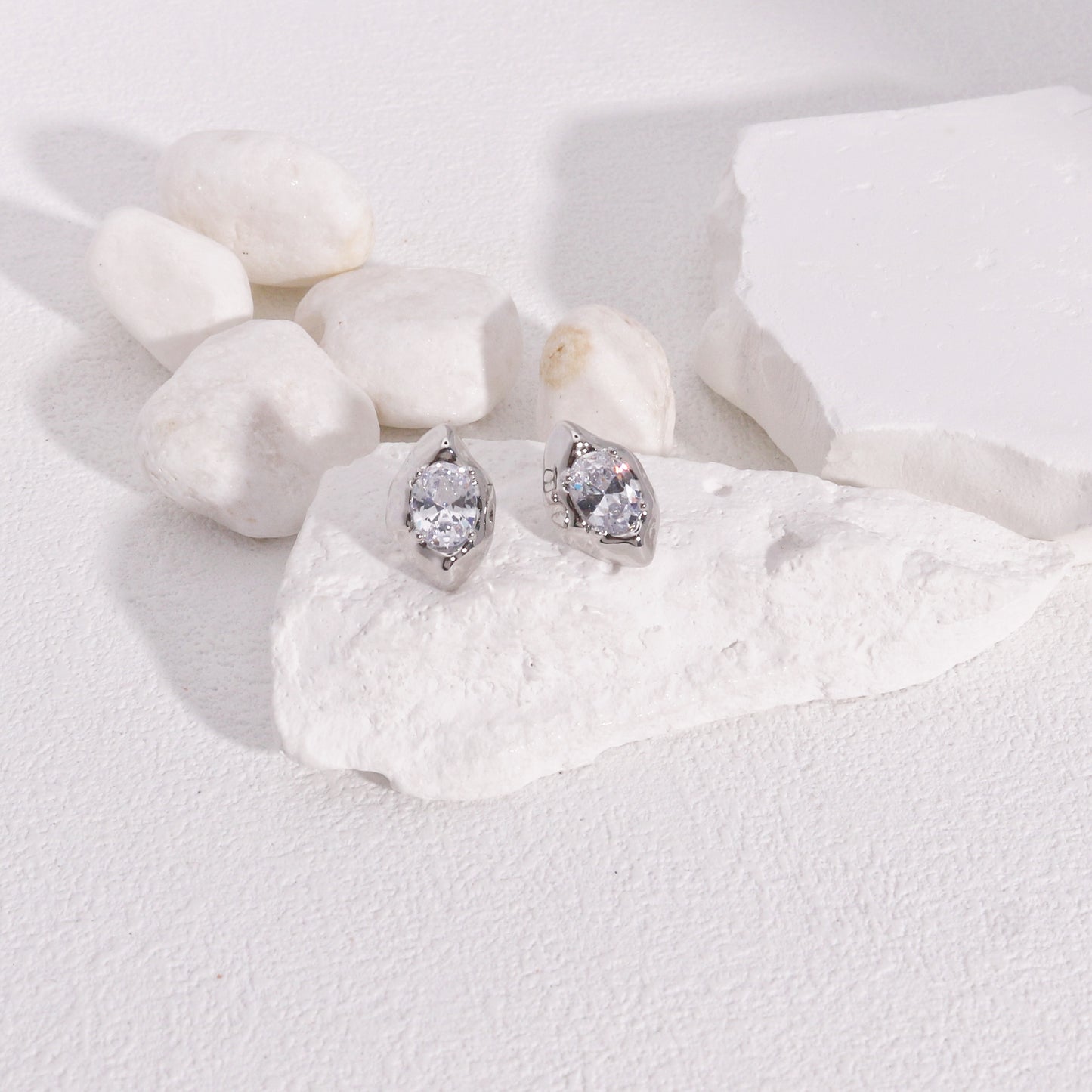 Kimber Minimalist CZ Marquis Metal Stud Earrings