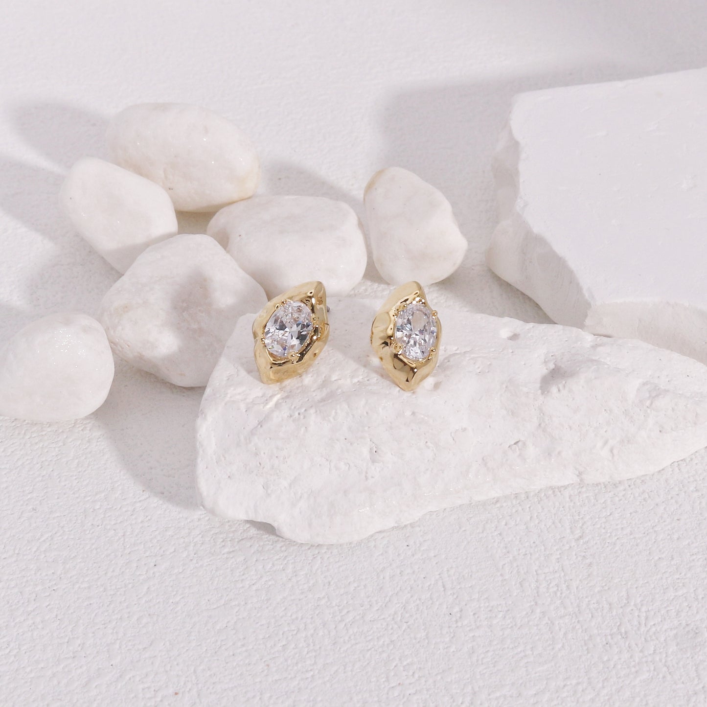 Kimber Minimalist CZ Marquis Metal Stud Earrings