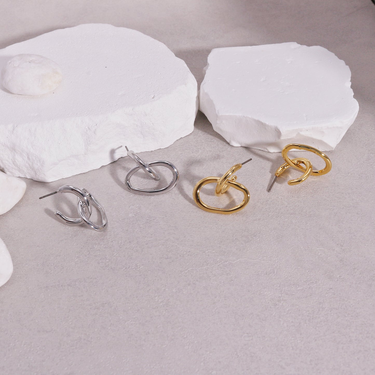 Daniella Textured Oval Hoop Drop Metal Earrings