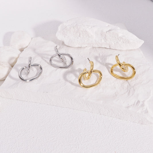 Daniella Textured Oval Hoop Drop Metal Earrings