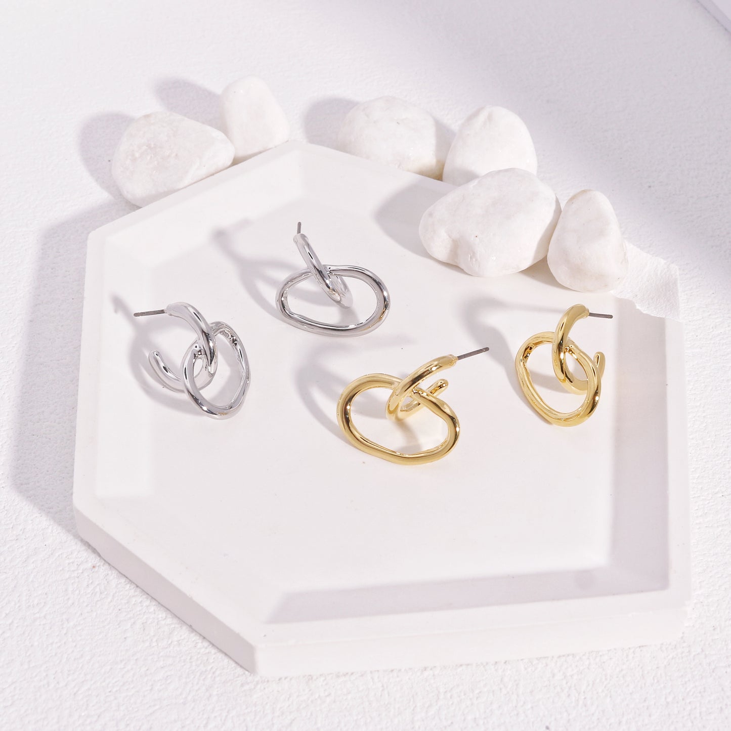 Daniella Textured Oval Hoop Drop Metal Earrings