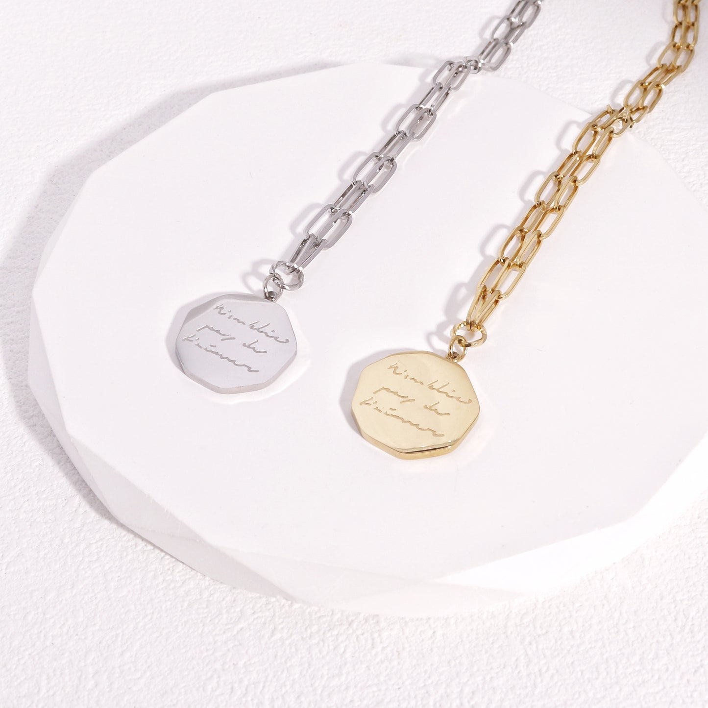 Ivory Modern Minimalist Steel Chain Link Necklace