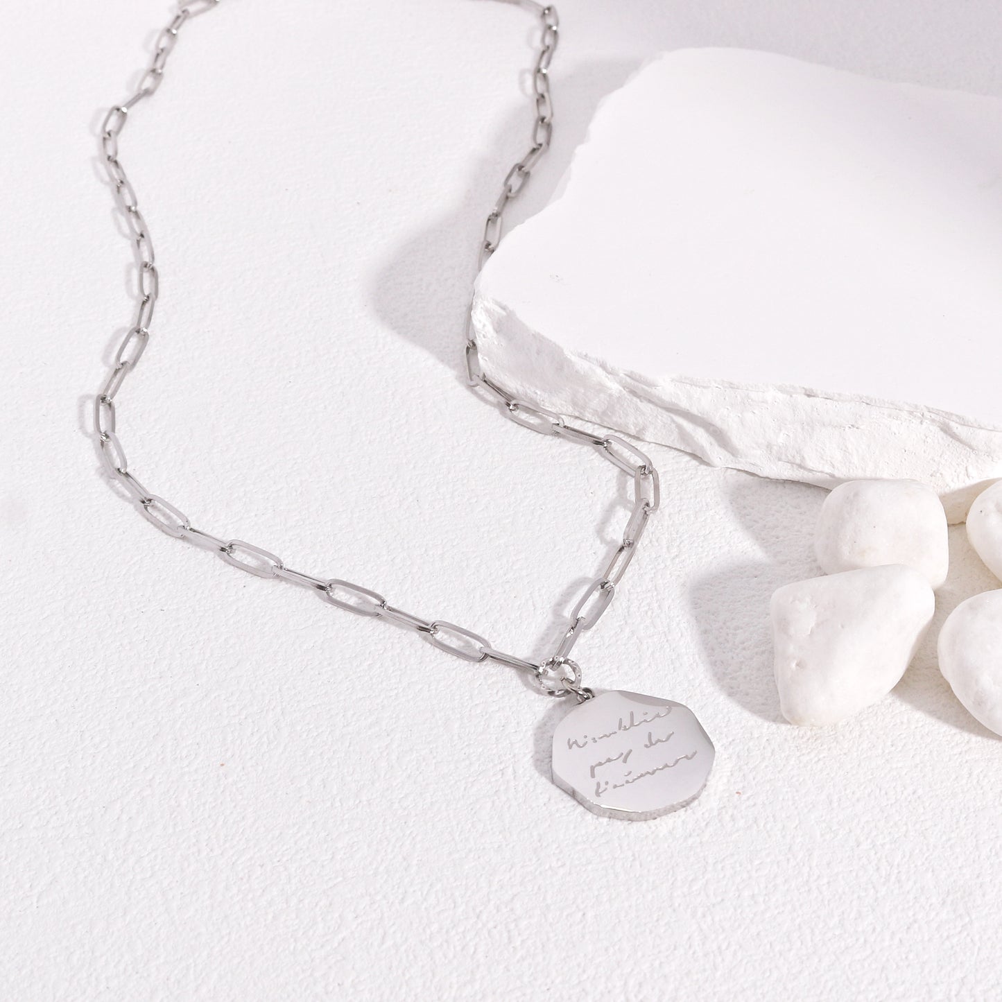 Ivory Modern Minimalist Steel Chain Link Necklace