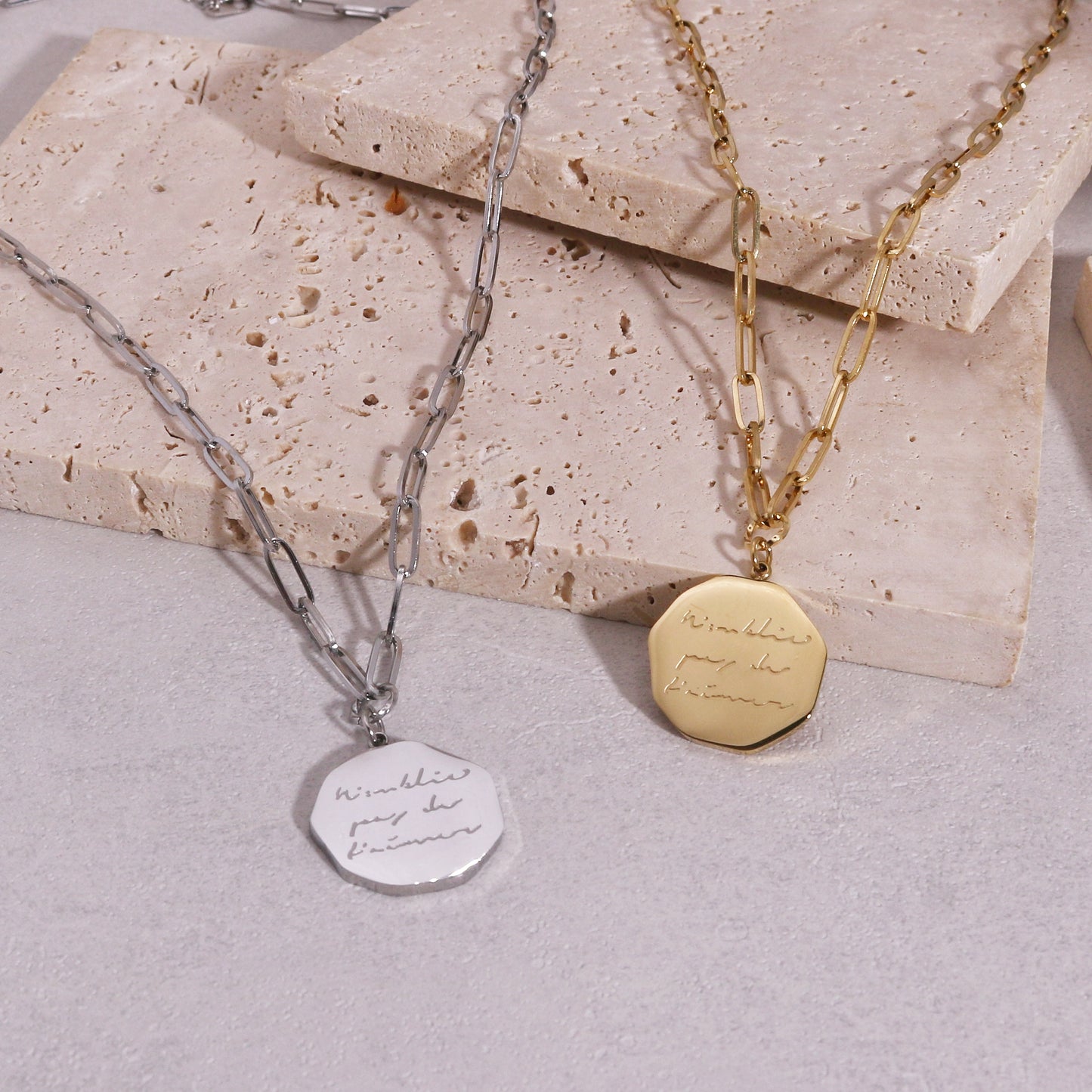 Ivory Modern Minimalist Steel Chain Link Necklace