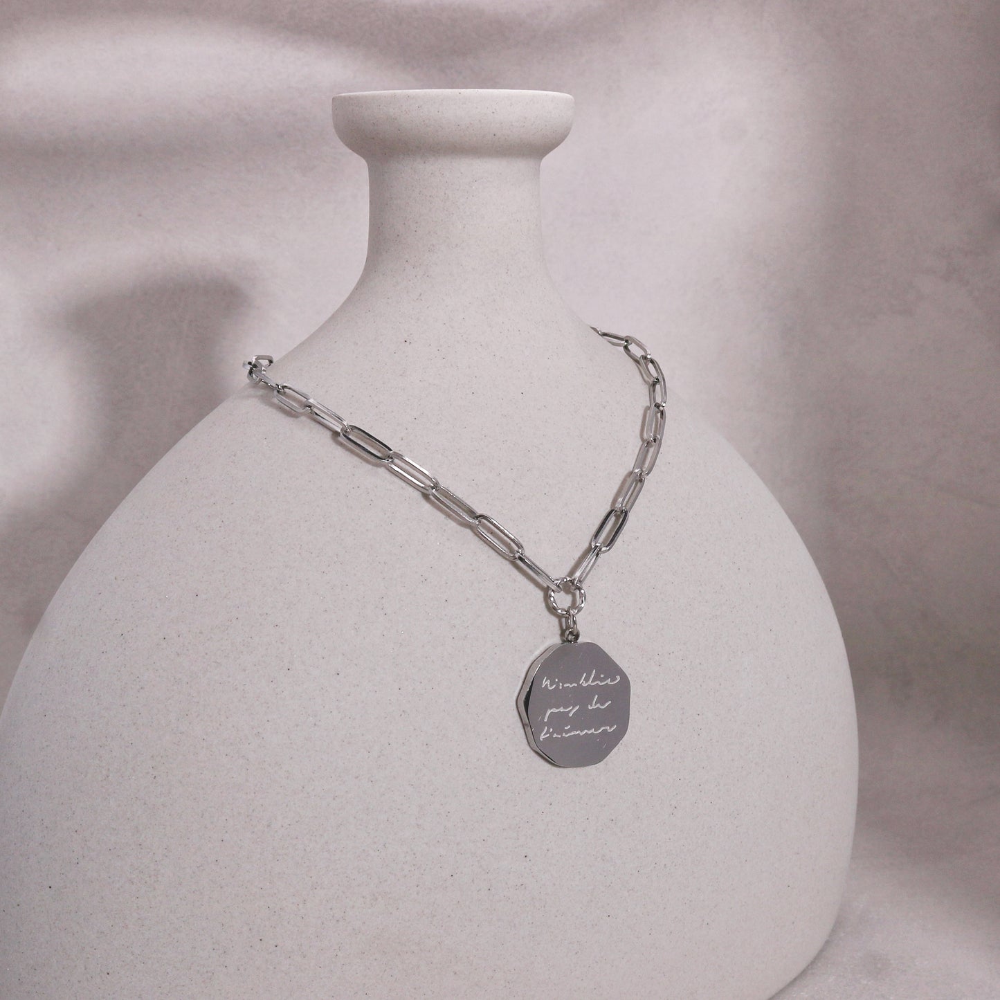 Ivory Modern Minimalist Steel Chain Link Necklace