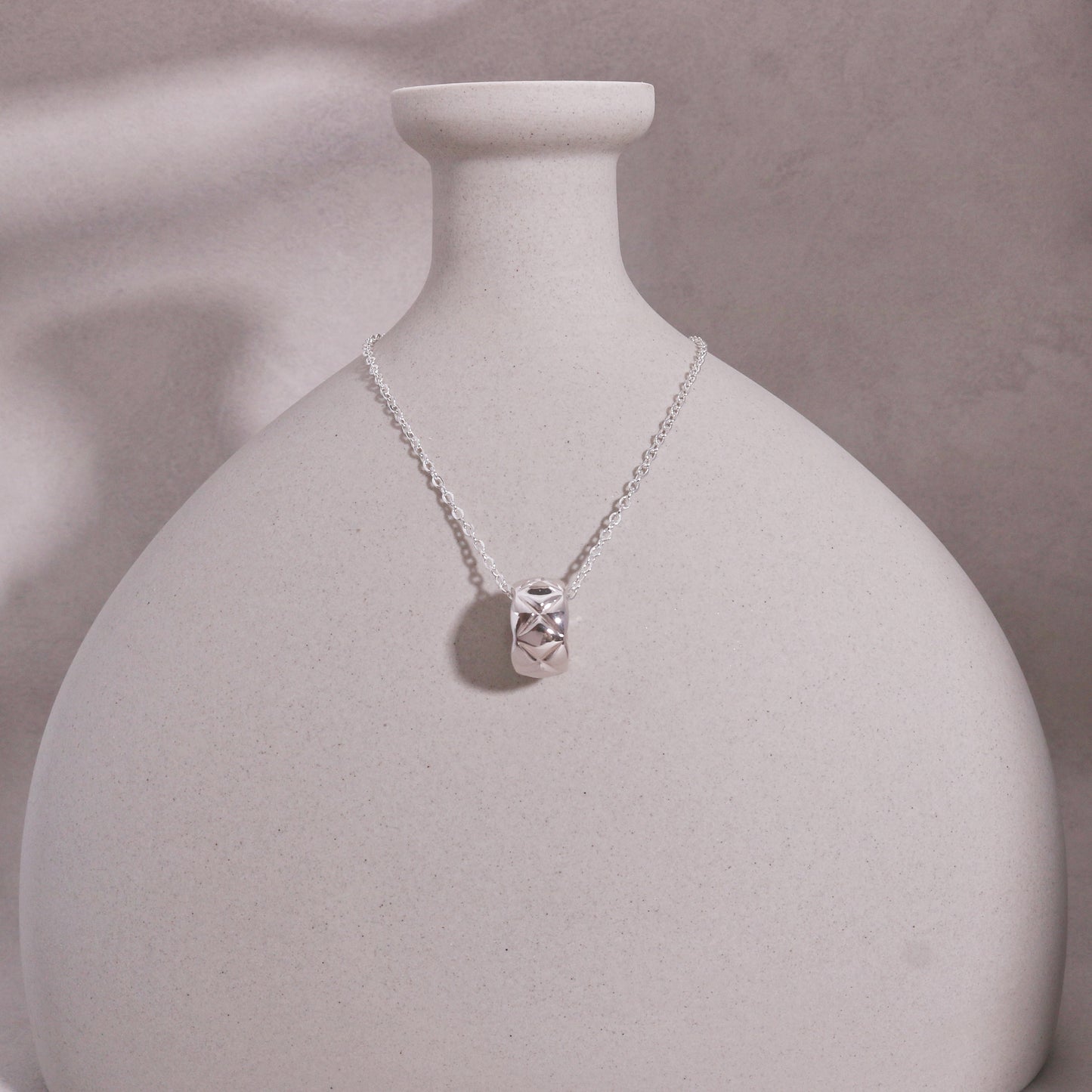 Starla Quilted Barrel Steel Chain Necklace