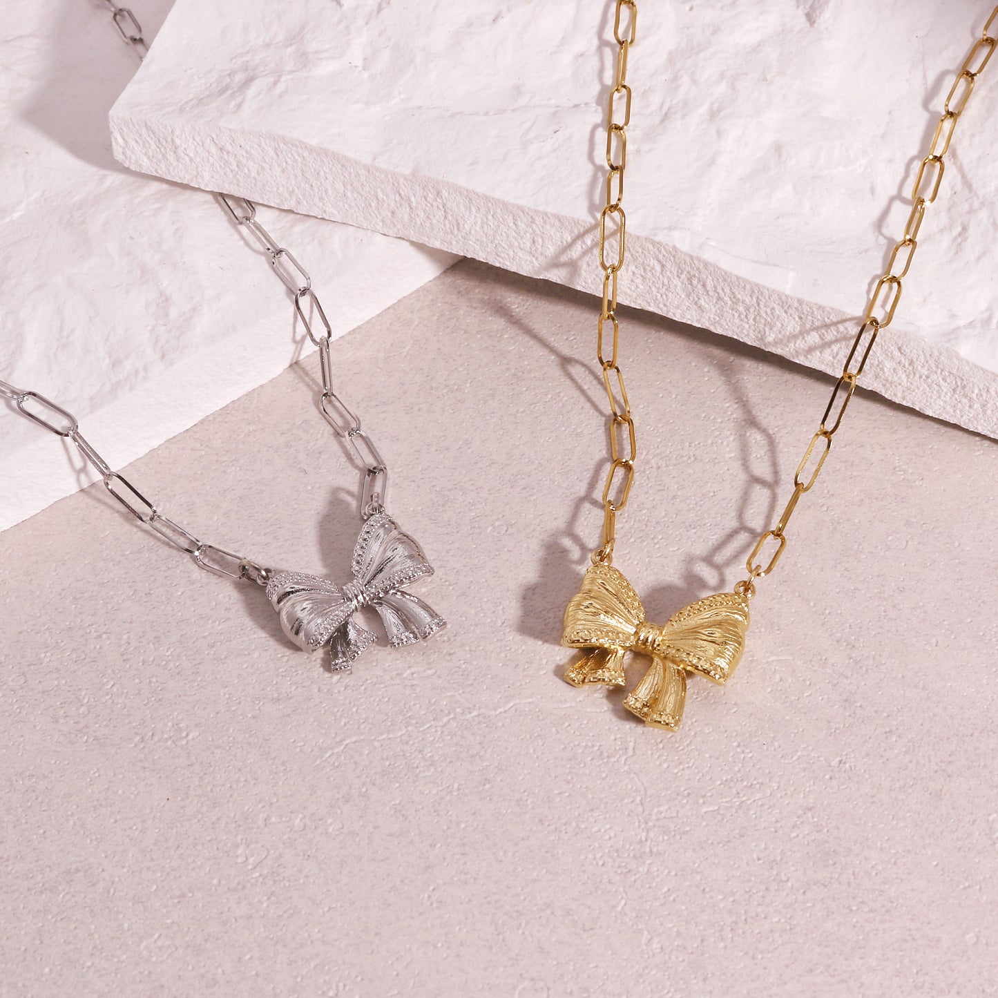 Tallulah Statement Chain Link and Bow Tie Ribbon Necklace