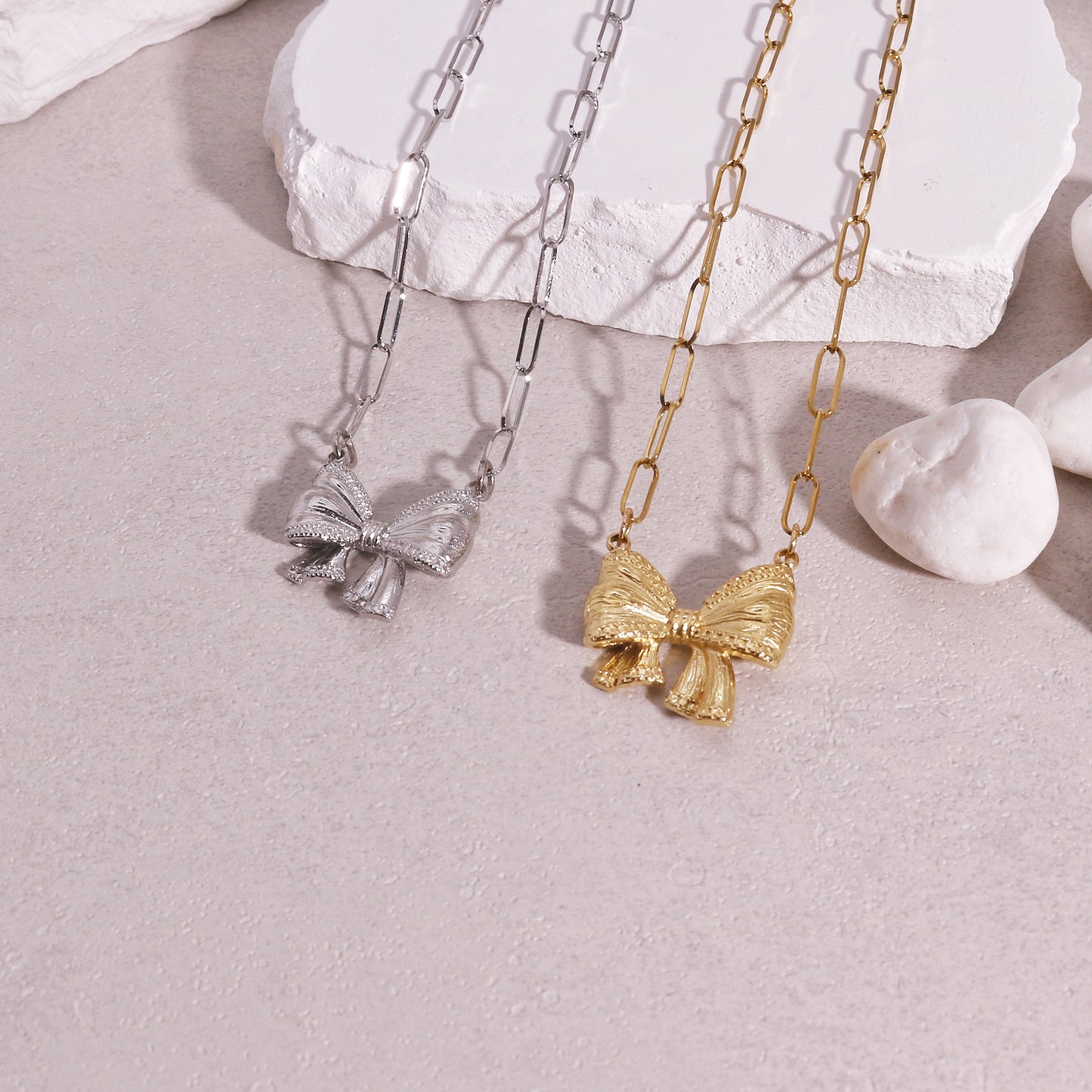 Tallulah Statement Chain Link and Bow Tie Ribbon Necklace