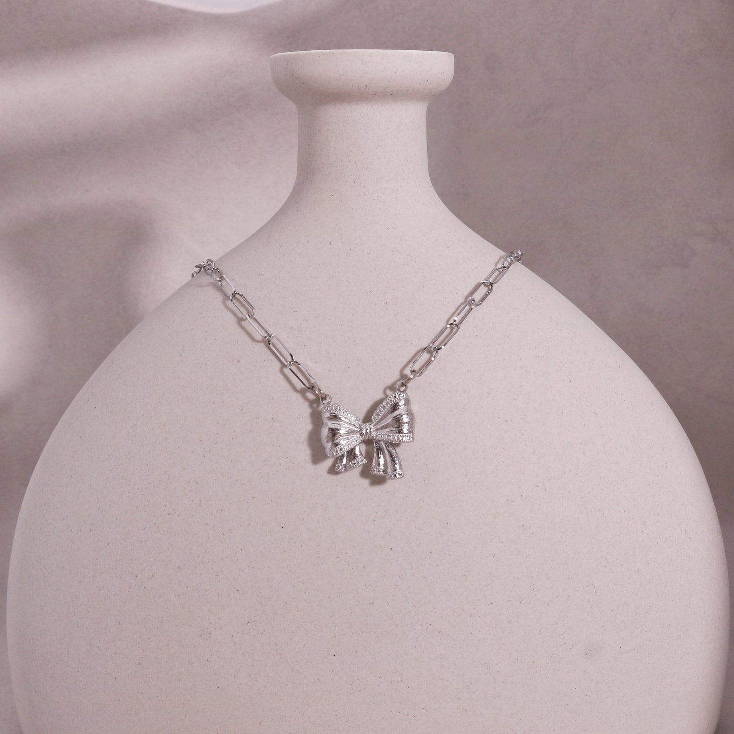Tallulah Statement Chain Link and Bow Tie Ribbon Necklace