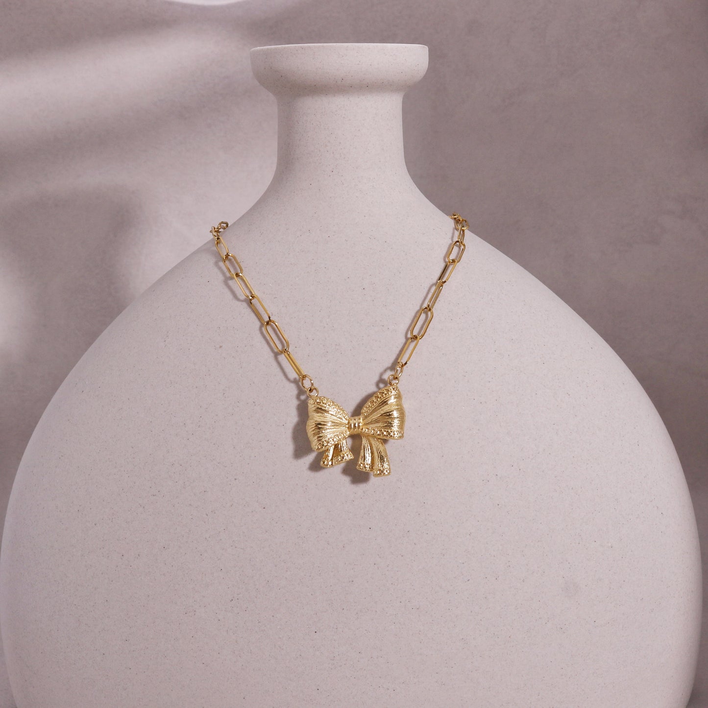 Tallulah Statement Chain Link and Bow Tie Ribbon Necklace
