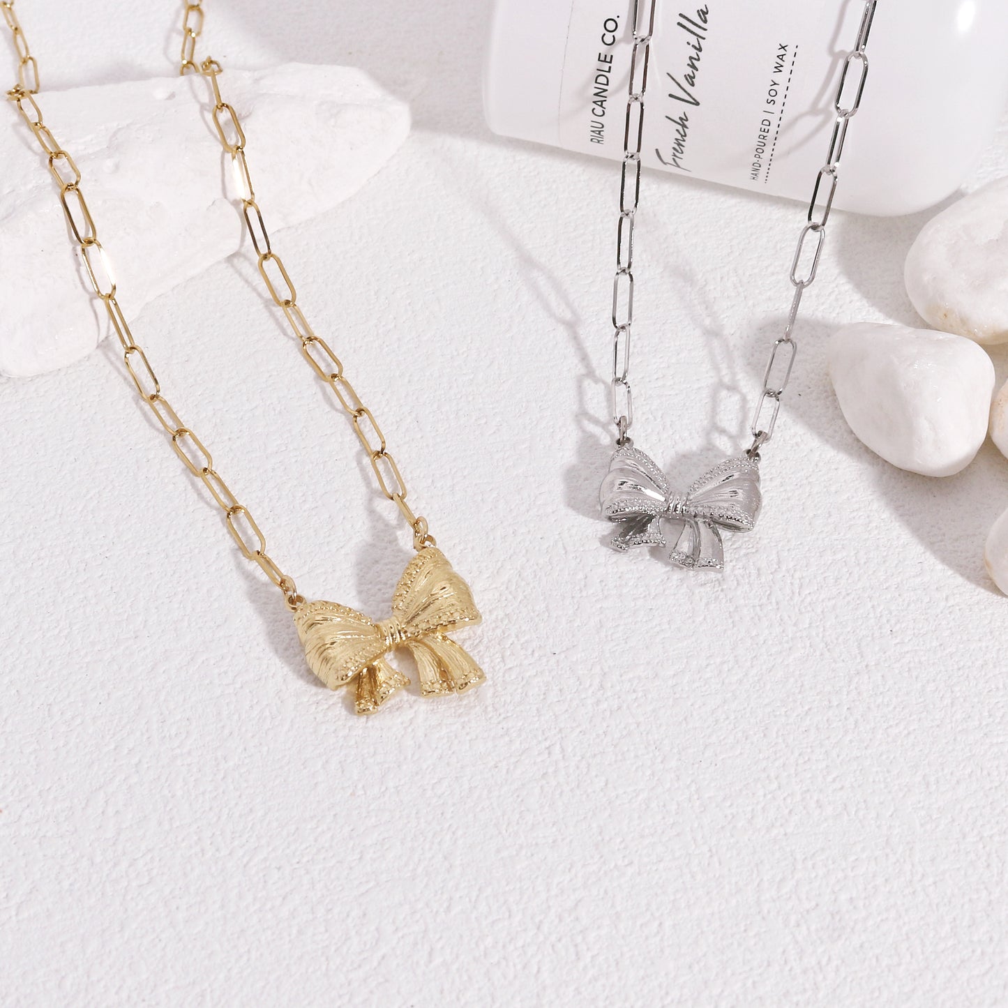 Tallulah Statement Chain Link and Bow Tie Ribbon Necklace