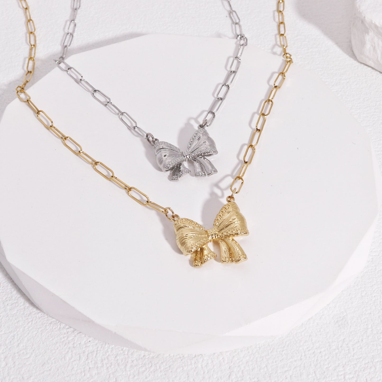 Tallulah Statement Chain Link and Bow Tie Ribbon Necklace