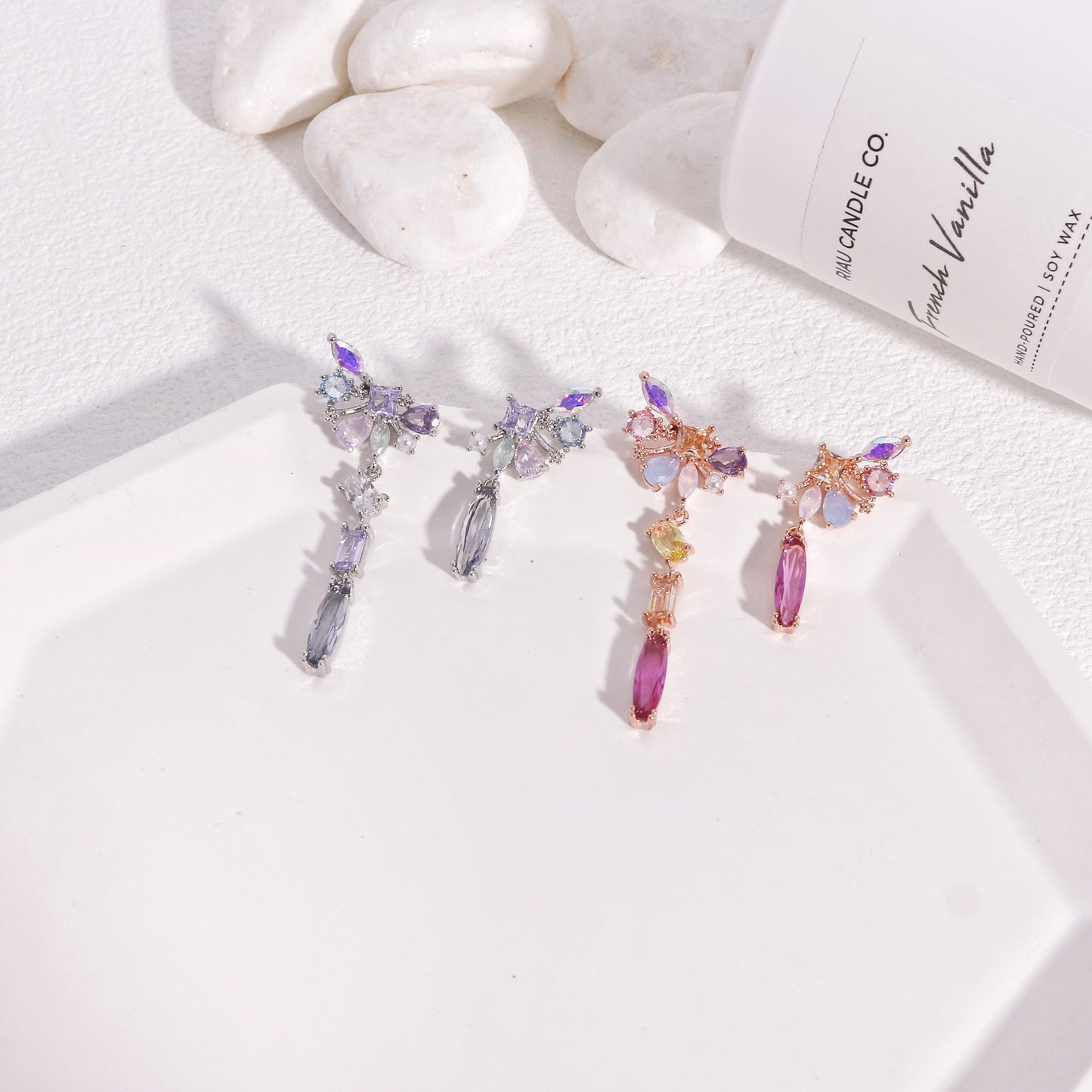 Raquel Asymmetrical AB Crystal Drop Earrings