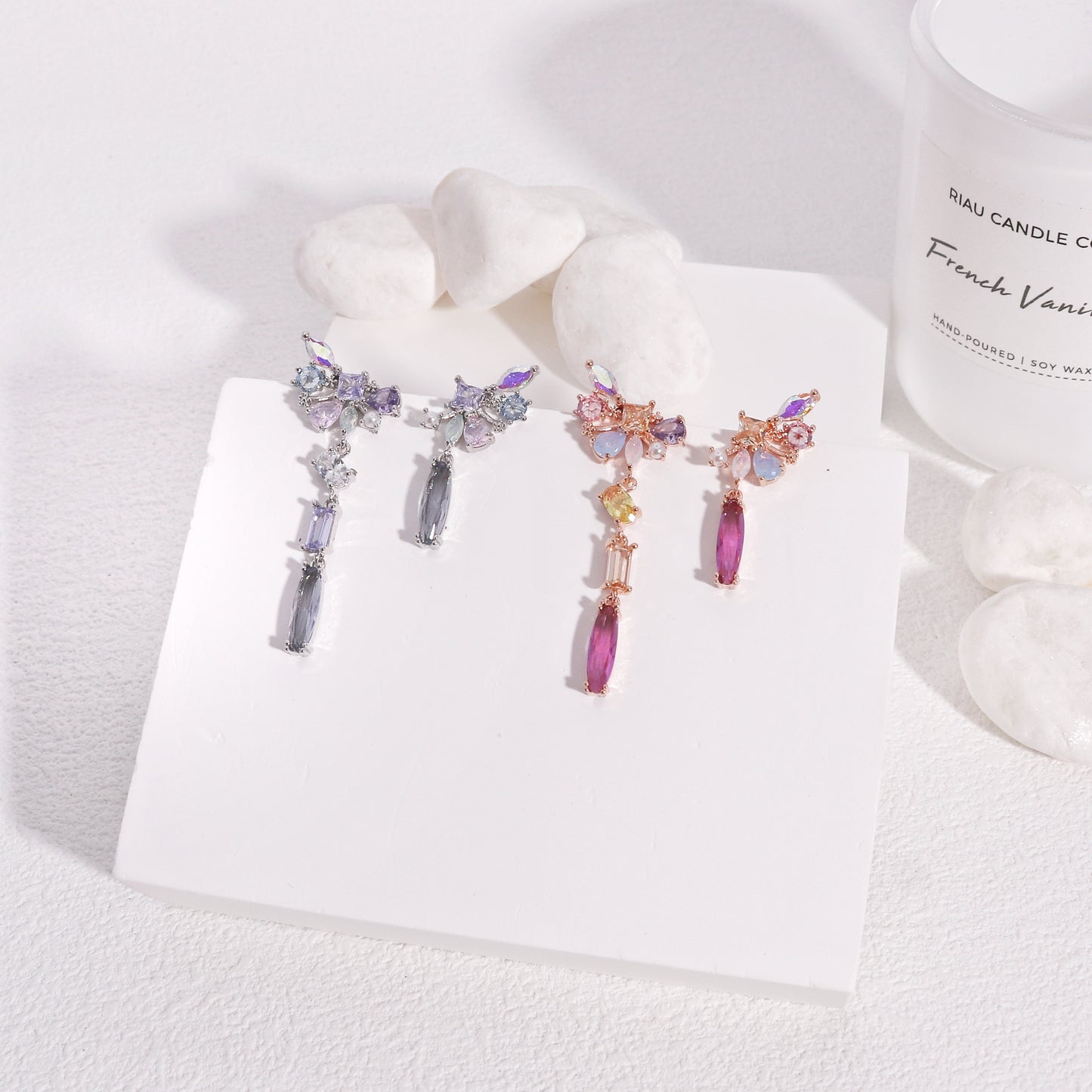 Raquel Asymmetrical AB Crystal Drop Earrings