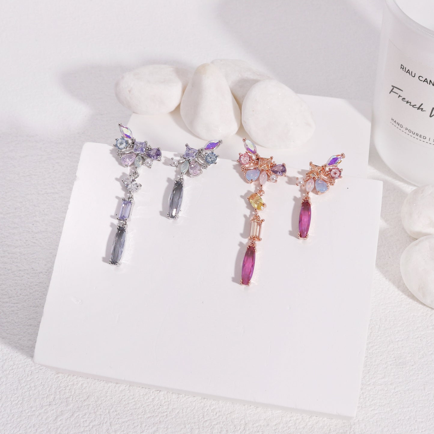 Raquel Asymmetrical AB Crystal Drop Earrings