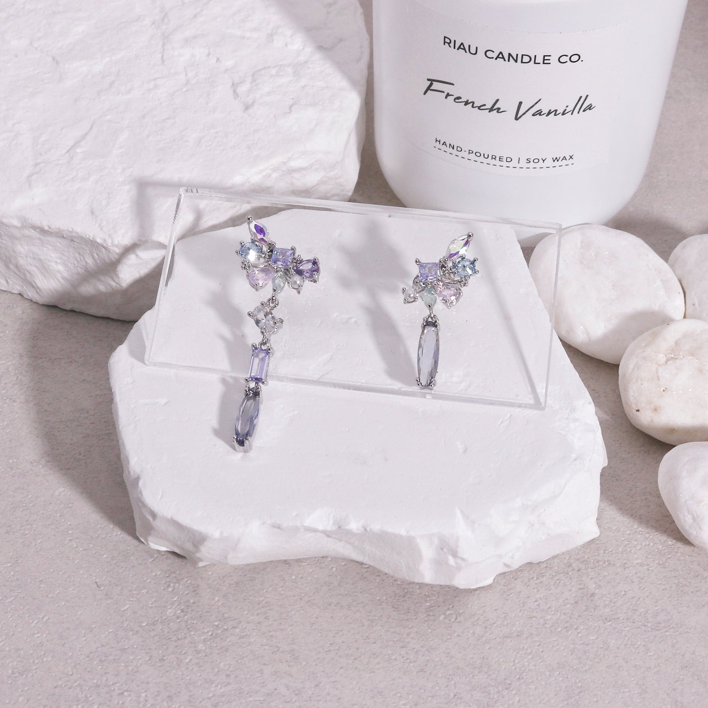 Raquel Asymmetrical AB Crystal Drop Earrings
