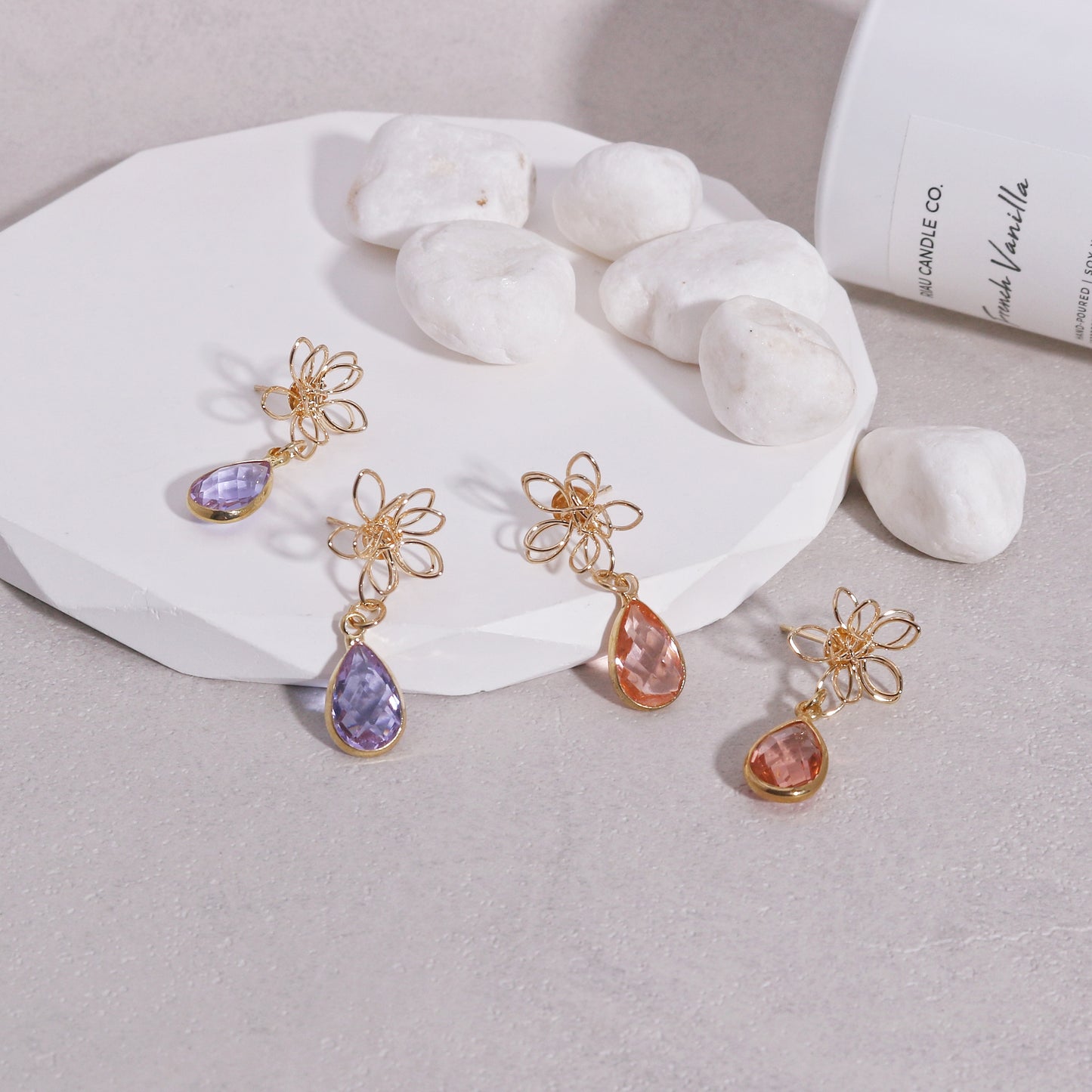 Jayda Crystal Briolette and Floral Drop Dangle Earrings