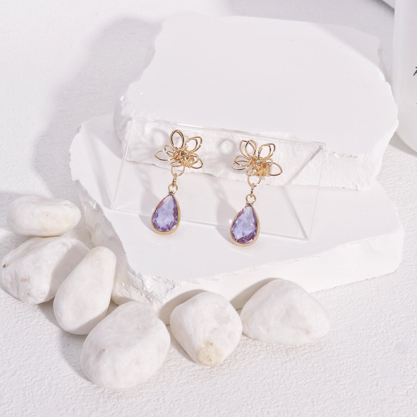 Jayda Crystal Briolette and Floral Drop Dangle Earrings
