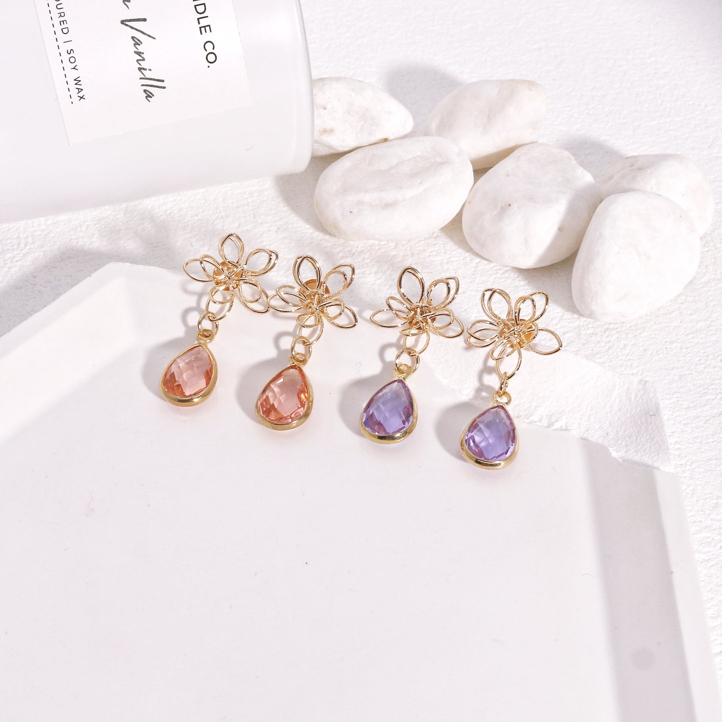 Jayda Crystal Briolette and Floral Drop Dangle Earrings