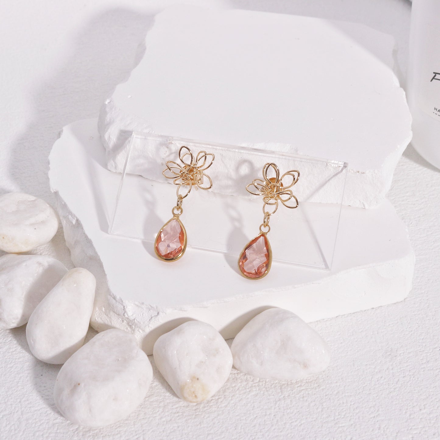 Jayda Crystal Briolette and Floral Drop Dangle Earrings