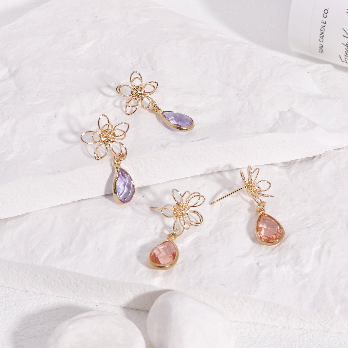 Jayda Crystal Briolette and Floral Drop Dangle Earrings